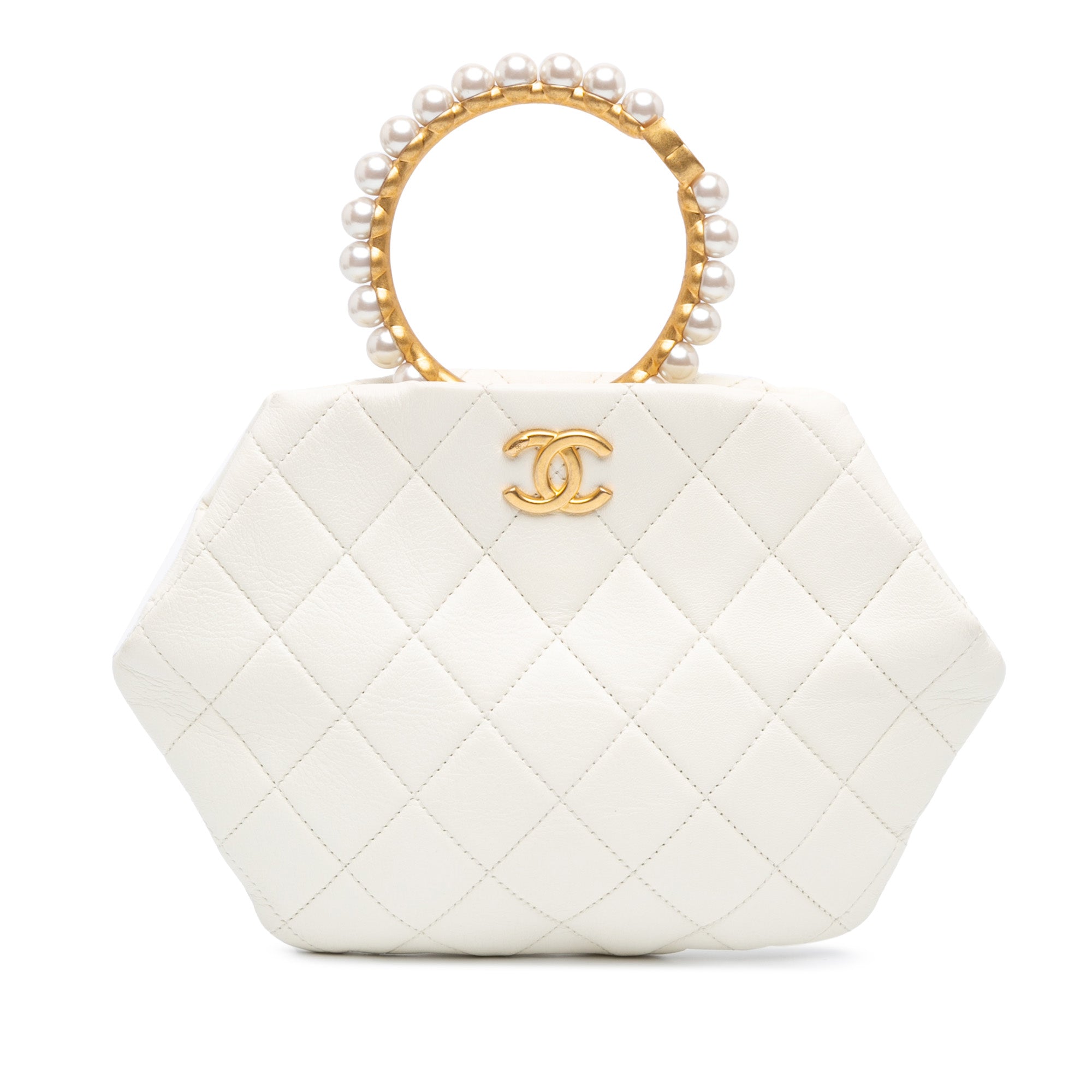Chanel Quilted Lambskin Pearl Crown Handle Clutch Bag - image 1