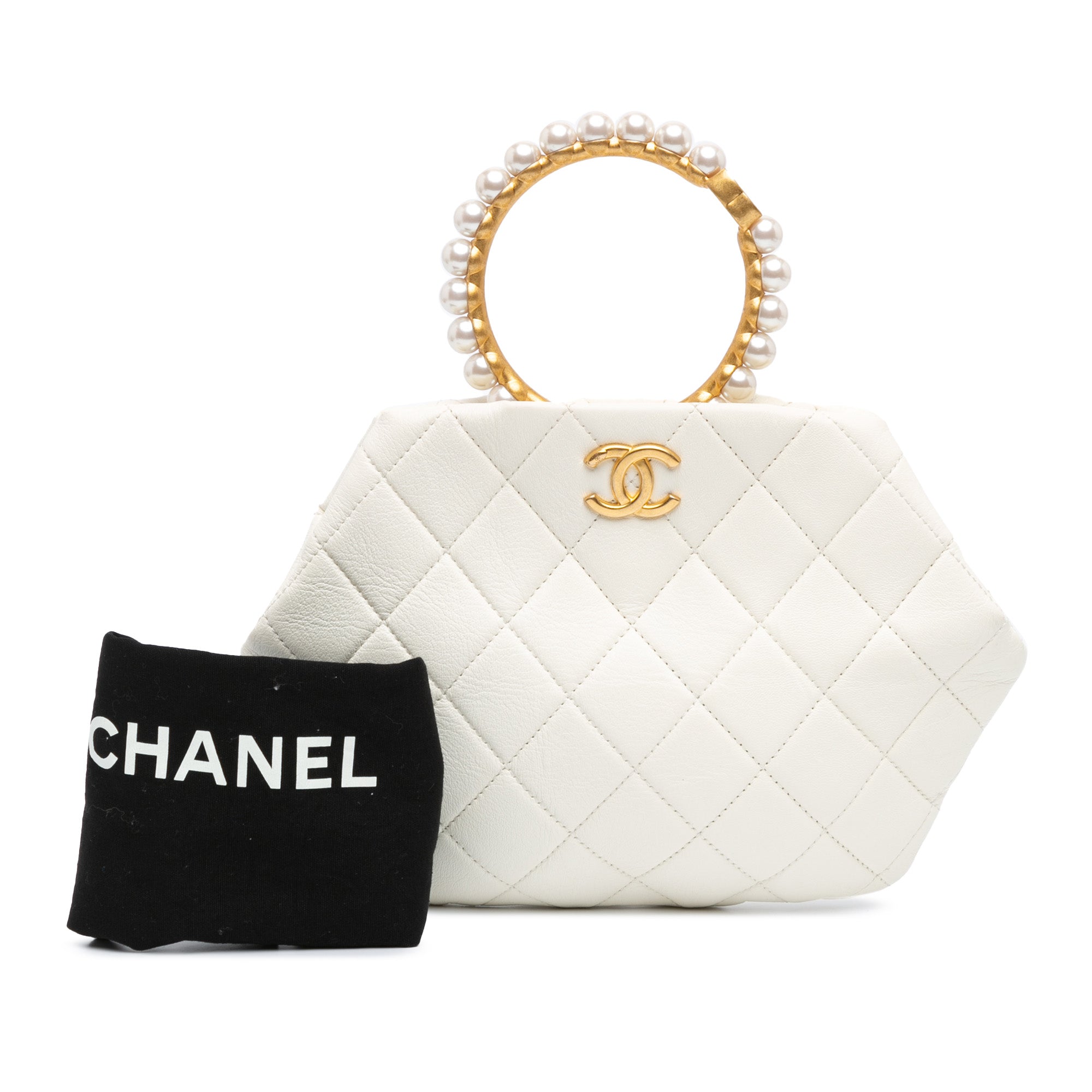 Chanel Quilted Lambskin Pearl Crown Handle Clutch Bag - image 10