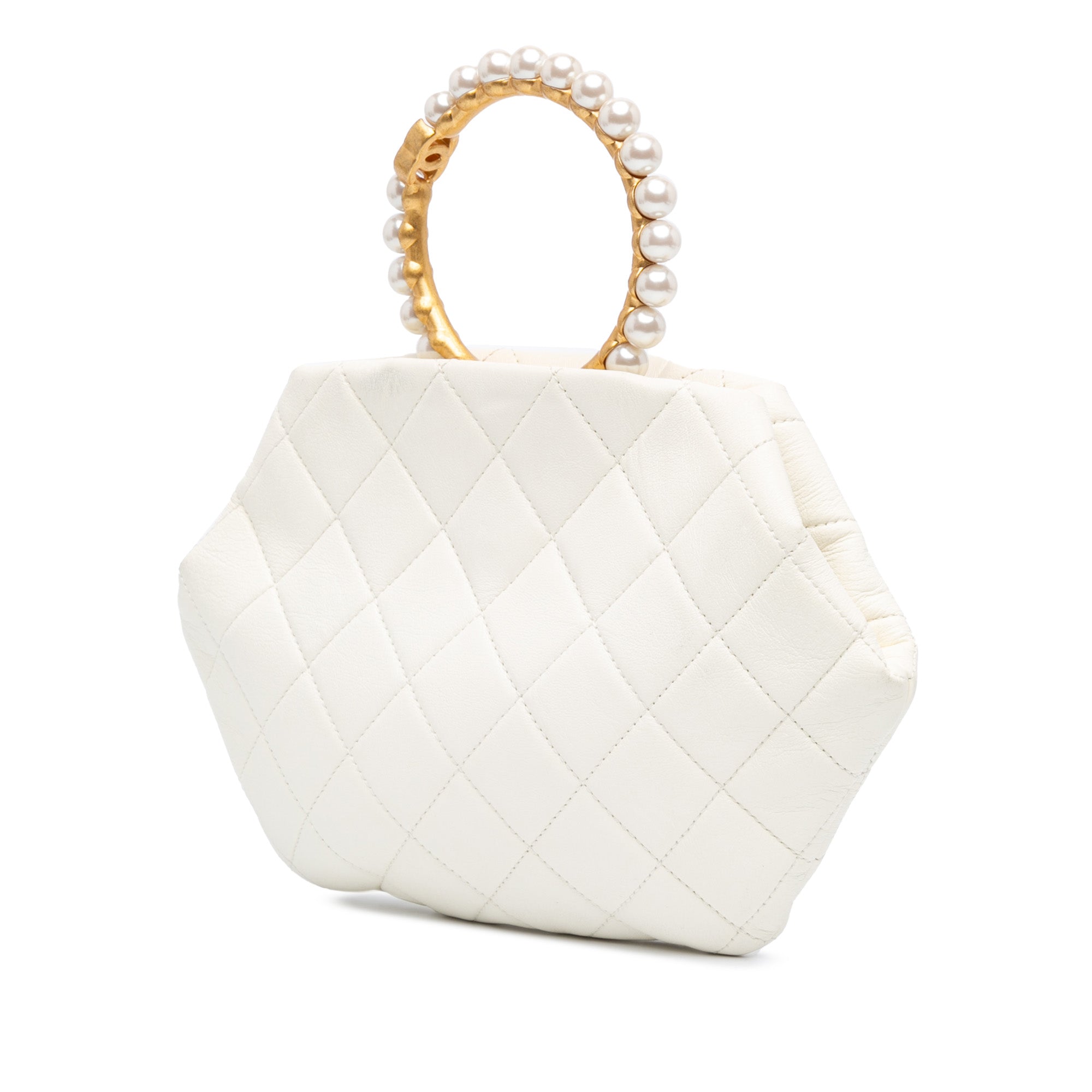 Chanel Quilted Lambskin Pearl Crown Handle Clutch Bag - image 2