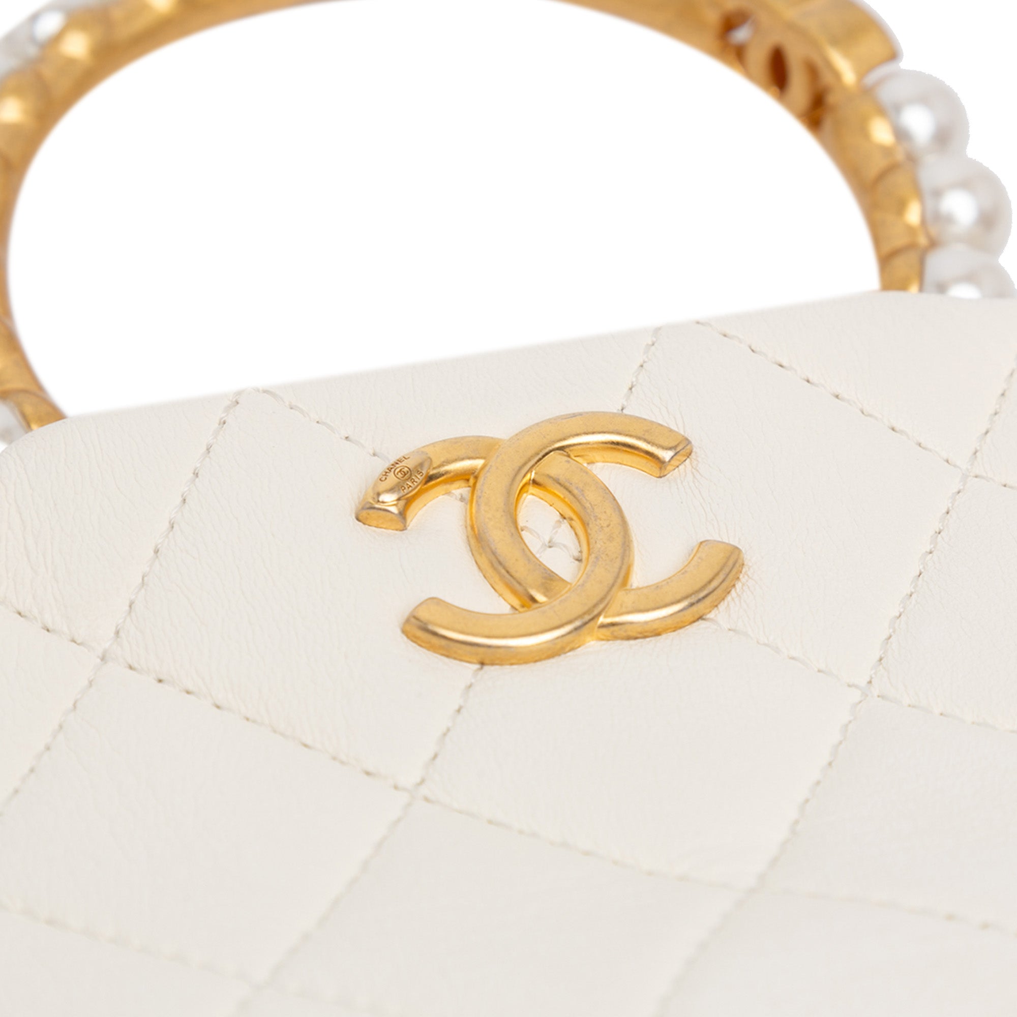 Chanel Quilted Lambskin Pearl Crown Handle Clutch Bag - image 7