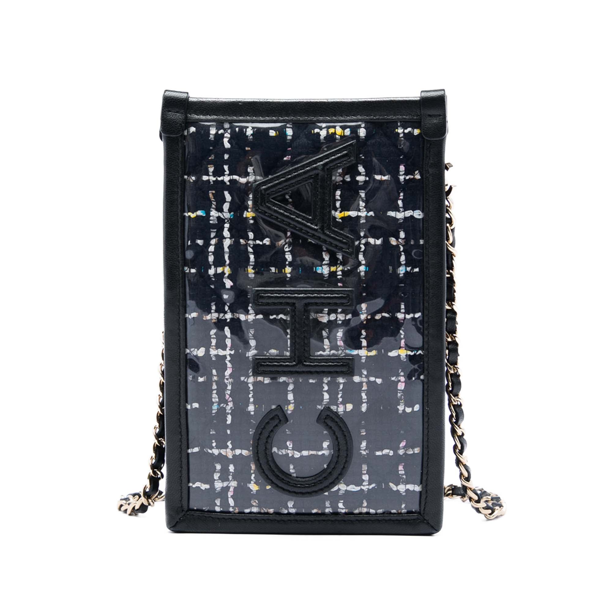 Chanel Tweed and PVC Phone Pouch with Chain - image 1