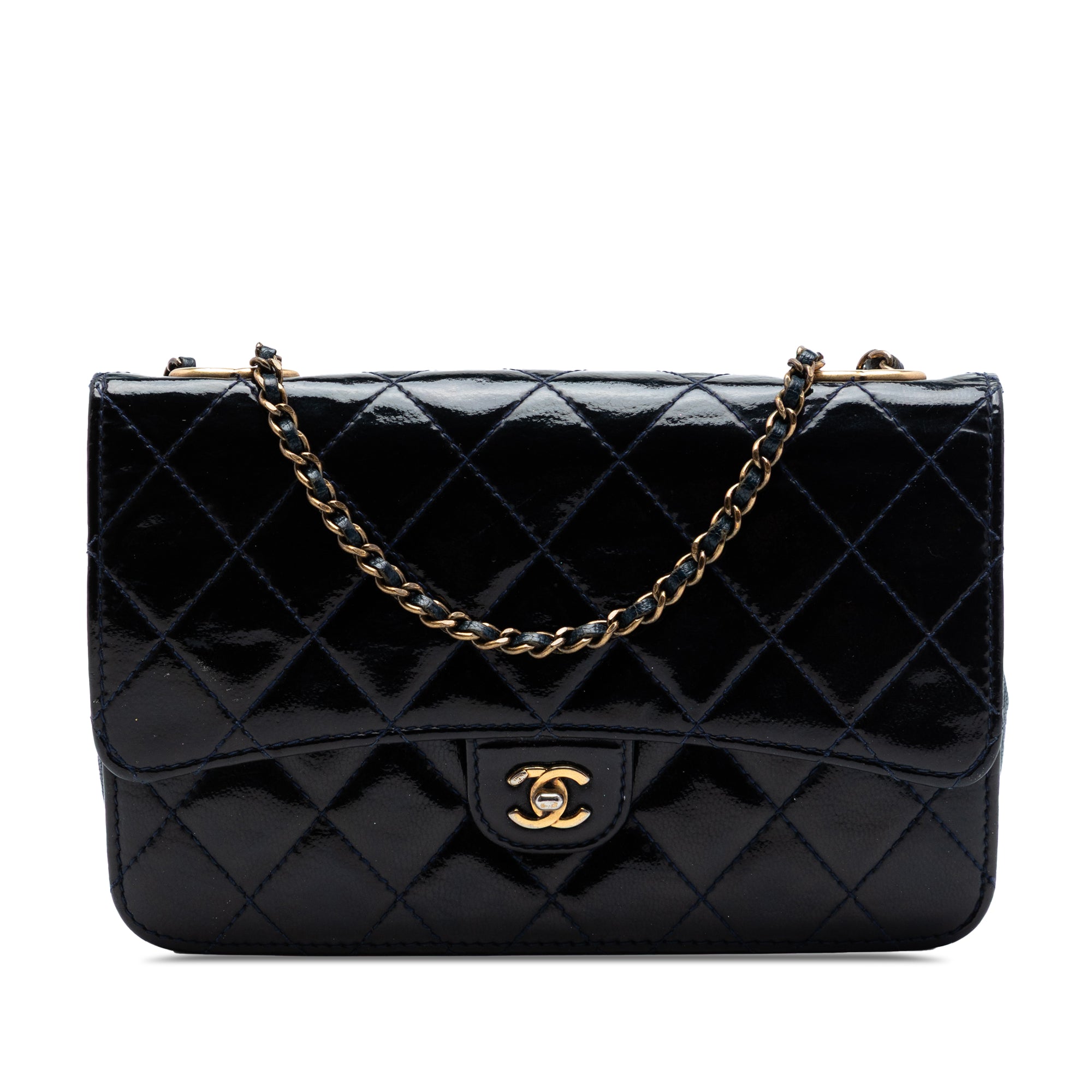 Chanel Quilted Patent and Goatskin CC Eyelet Wallet On Chain - image 1