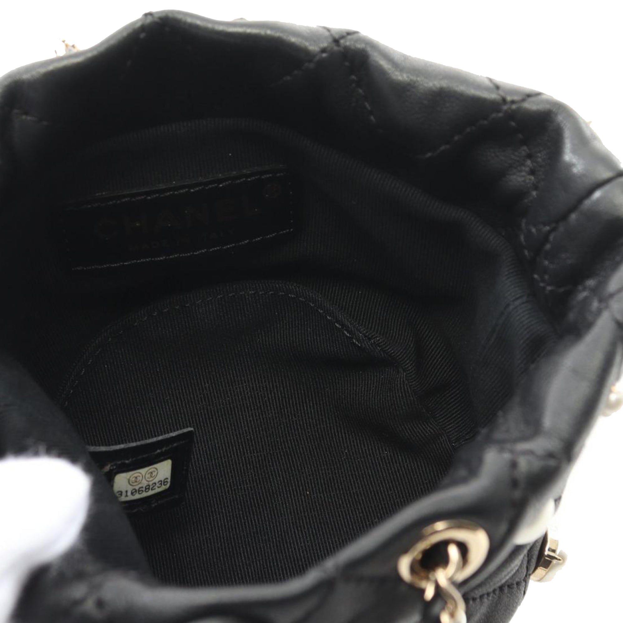 Chanel Mini Quilted Lambskin About Pearls Drawstring Bucket Bag - image 4