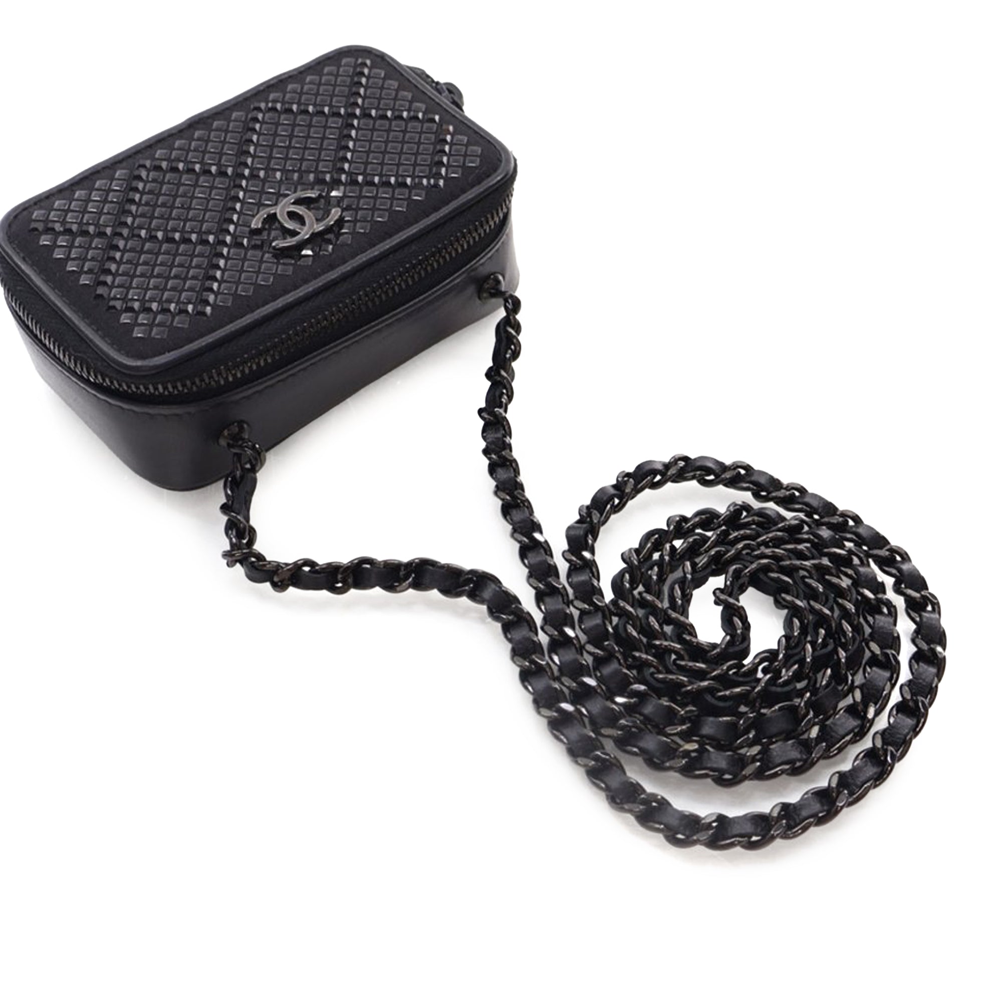 Chanel CC Lambskin Satin Strass Studded So Black Clutch with Chain - image 13