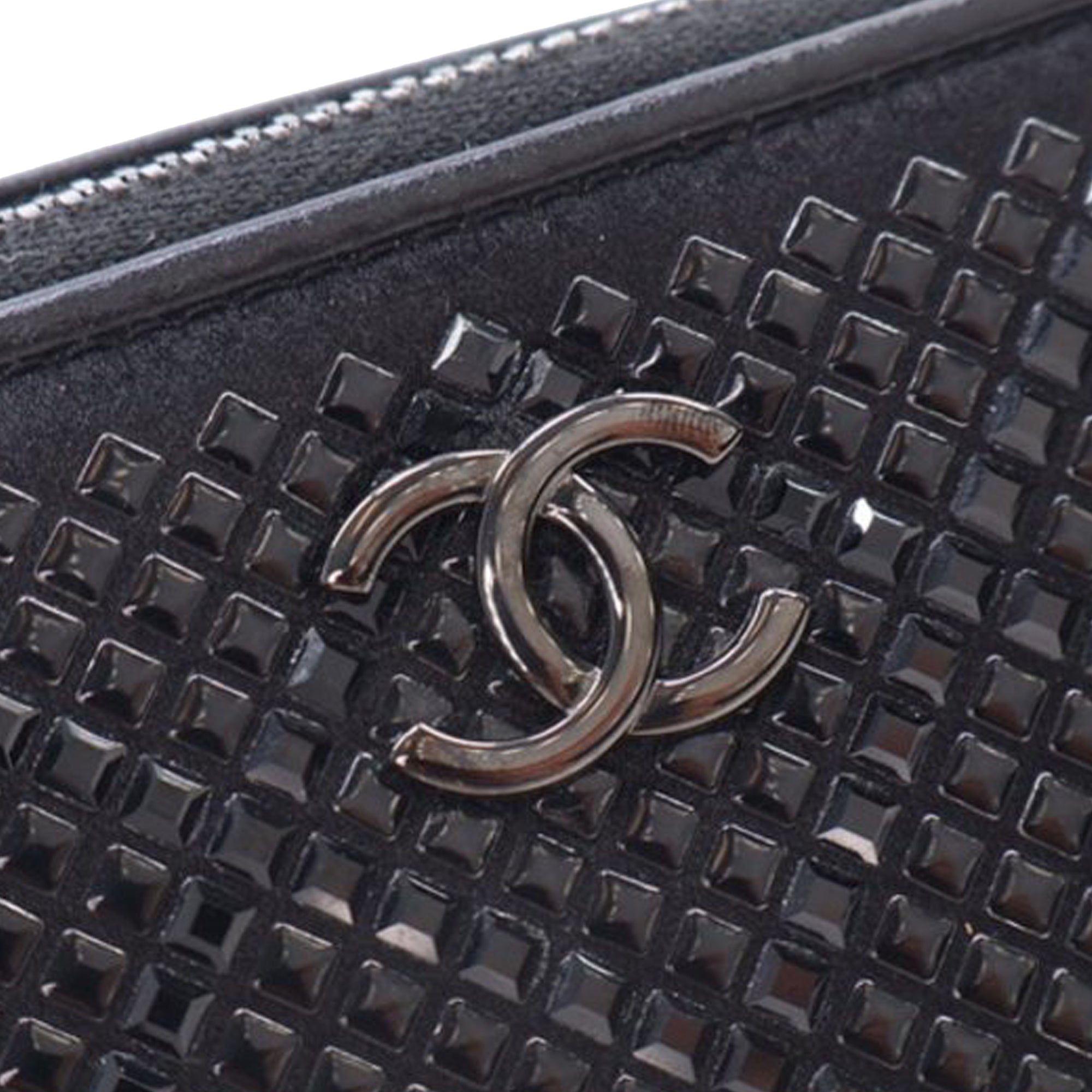 Chanel CC Lambskin Satin Strass Studded So Black Clutch with Chain - image 7