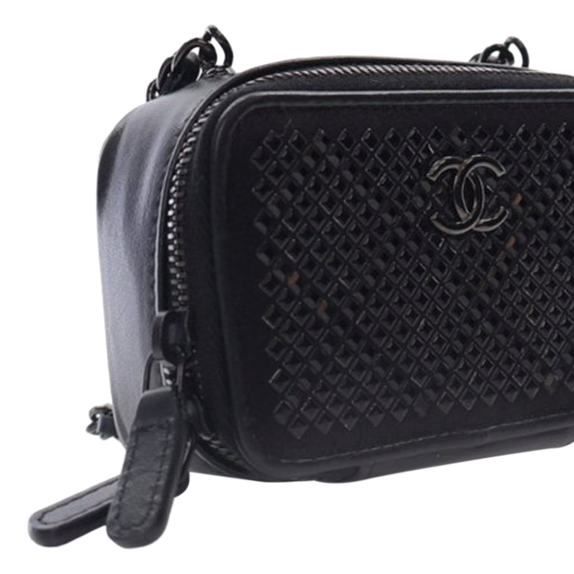 Chanel CC Lambskin Satin Strass Studded So Black Clutch with Chain - image 8