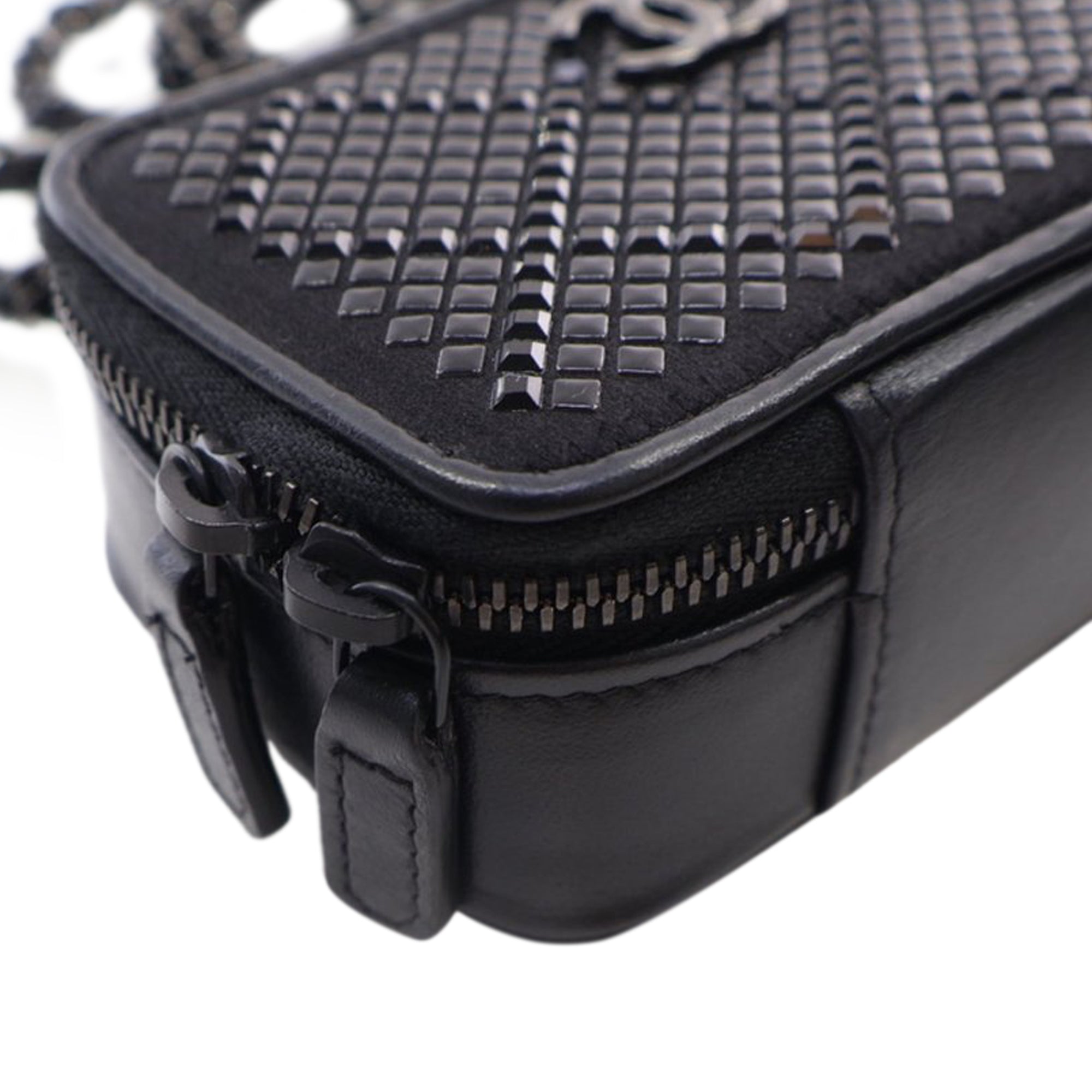 Chanel CC Lambskin Satin Strass Studded So Black Clutch with Chain - image 9