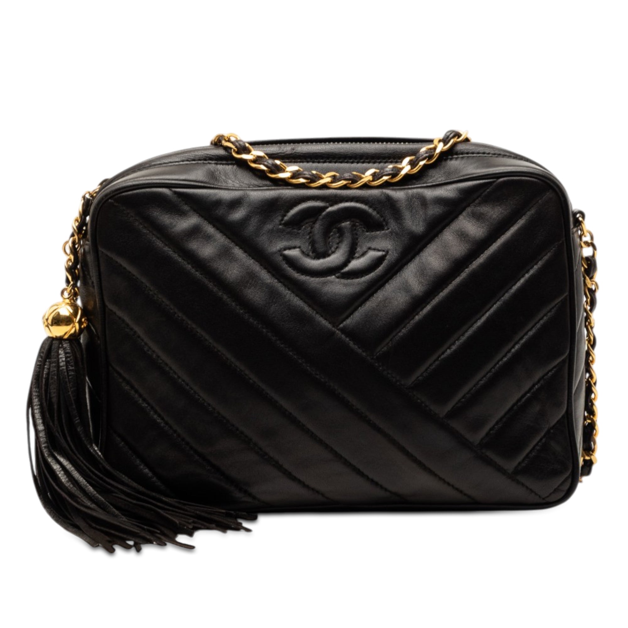 Chanel CC Diagonal Quilted Lambskin Tassel Camera Bag - image 1