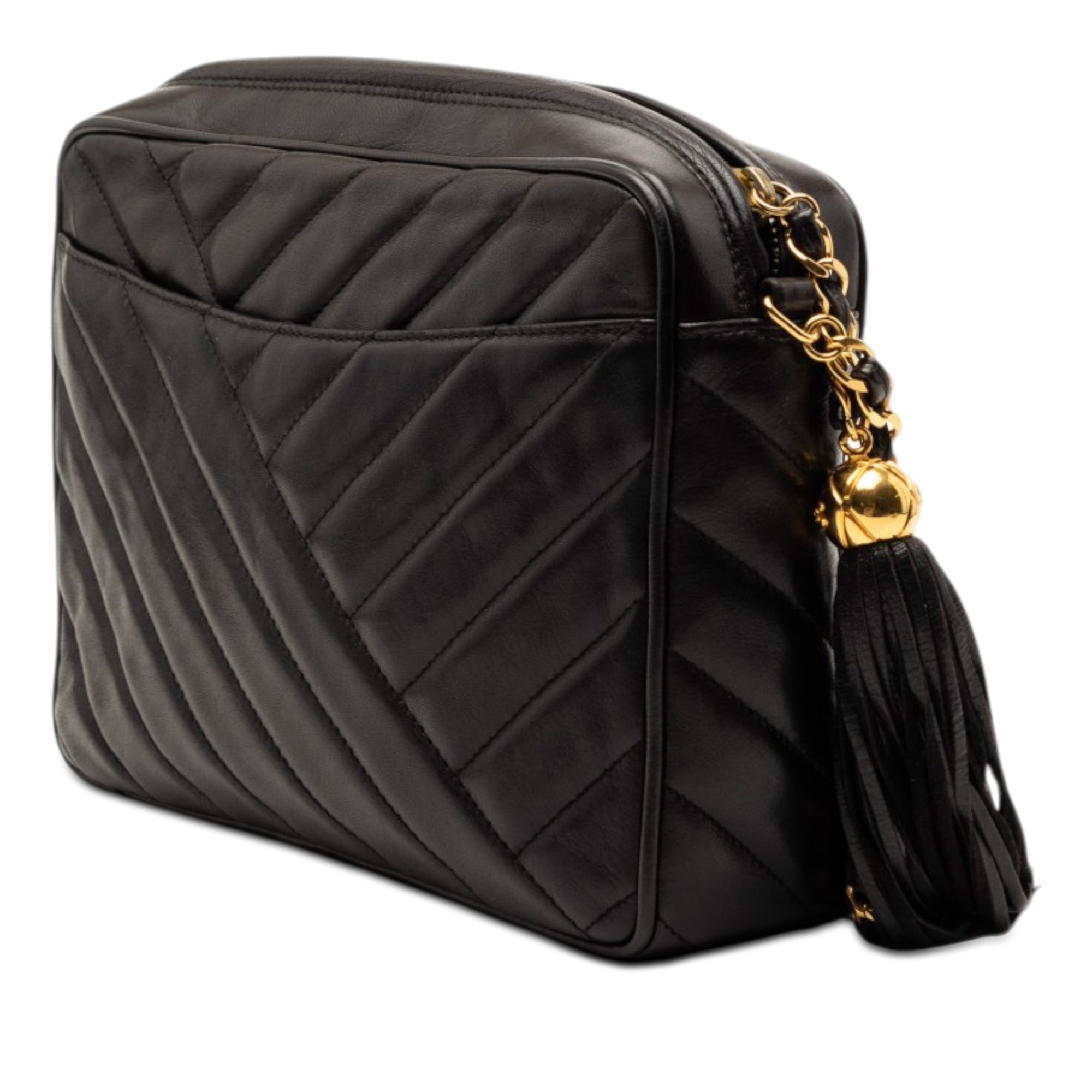 Chanel CC Diagonal Quilted Lambskin Tassel Camera Bag - image 2