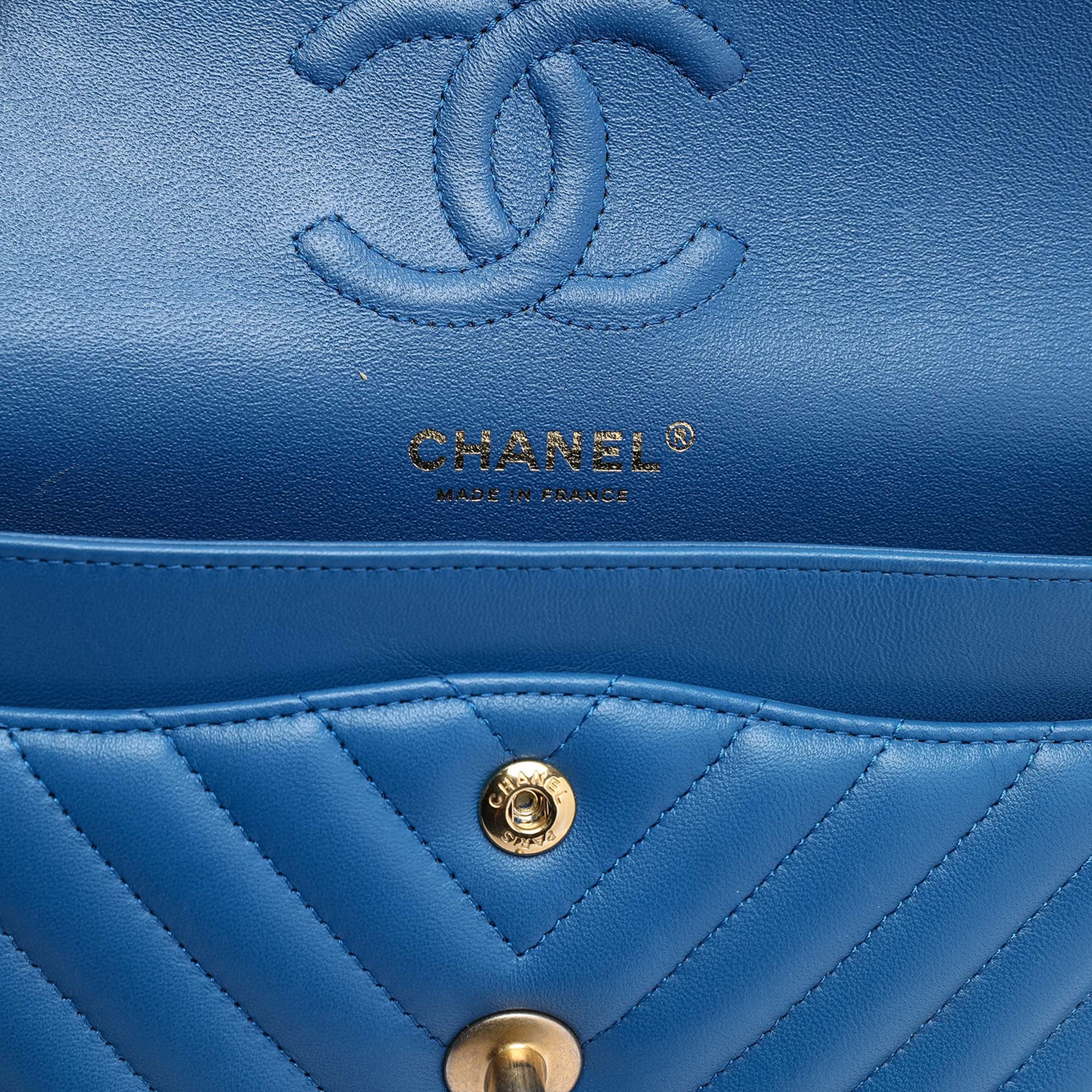 Chanel Small Classic Chevron Lambskin Double Flap - image 5