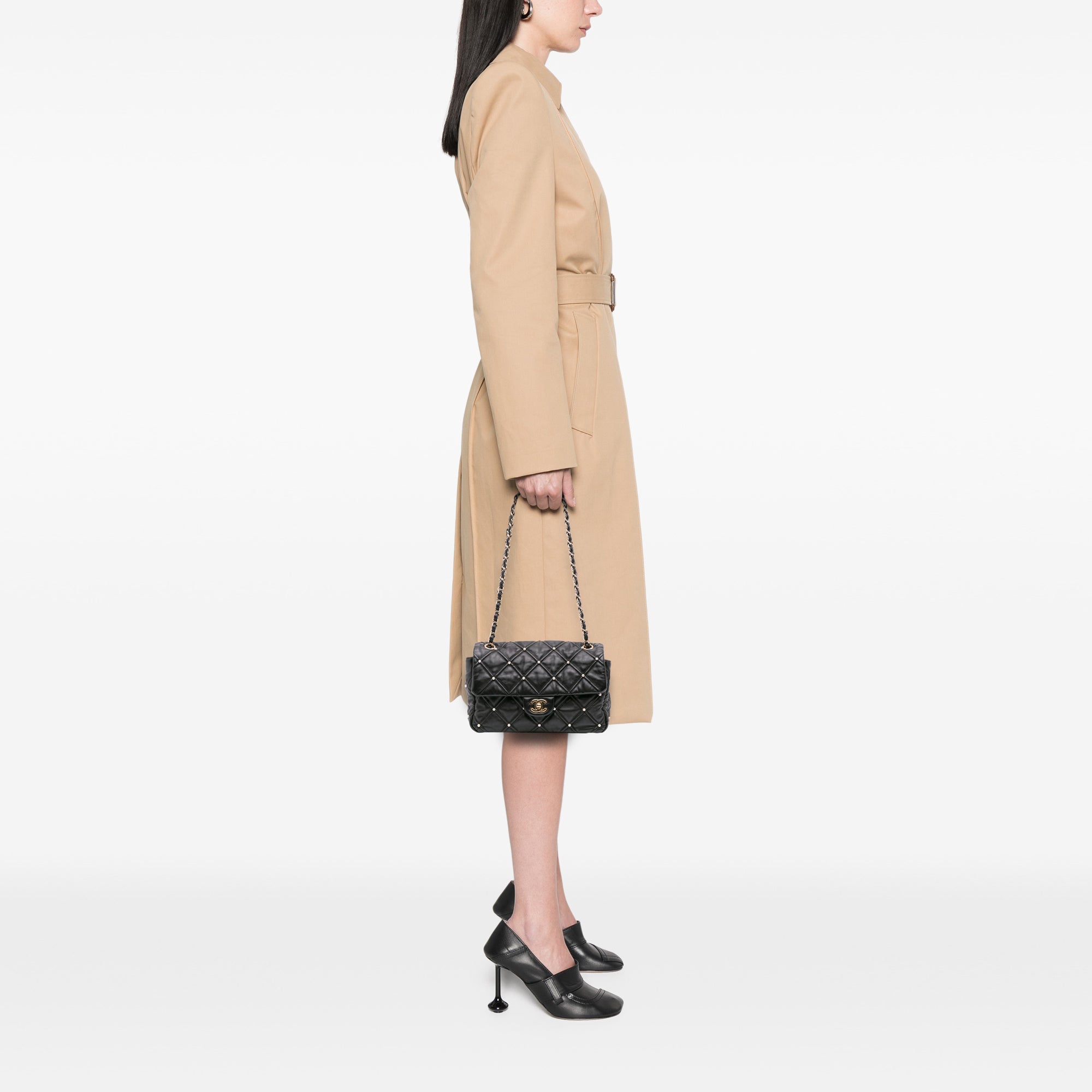 Chanel Medium Quilted Lambskin Pearl Studs Flap - image 12