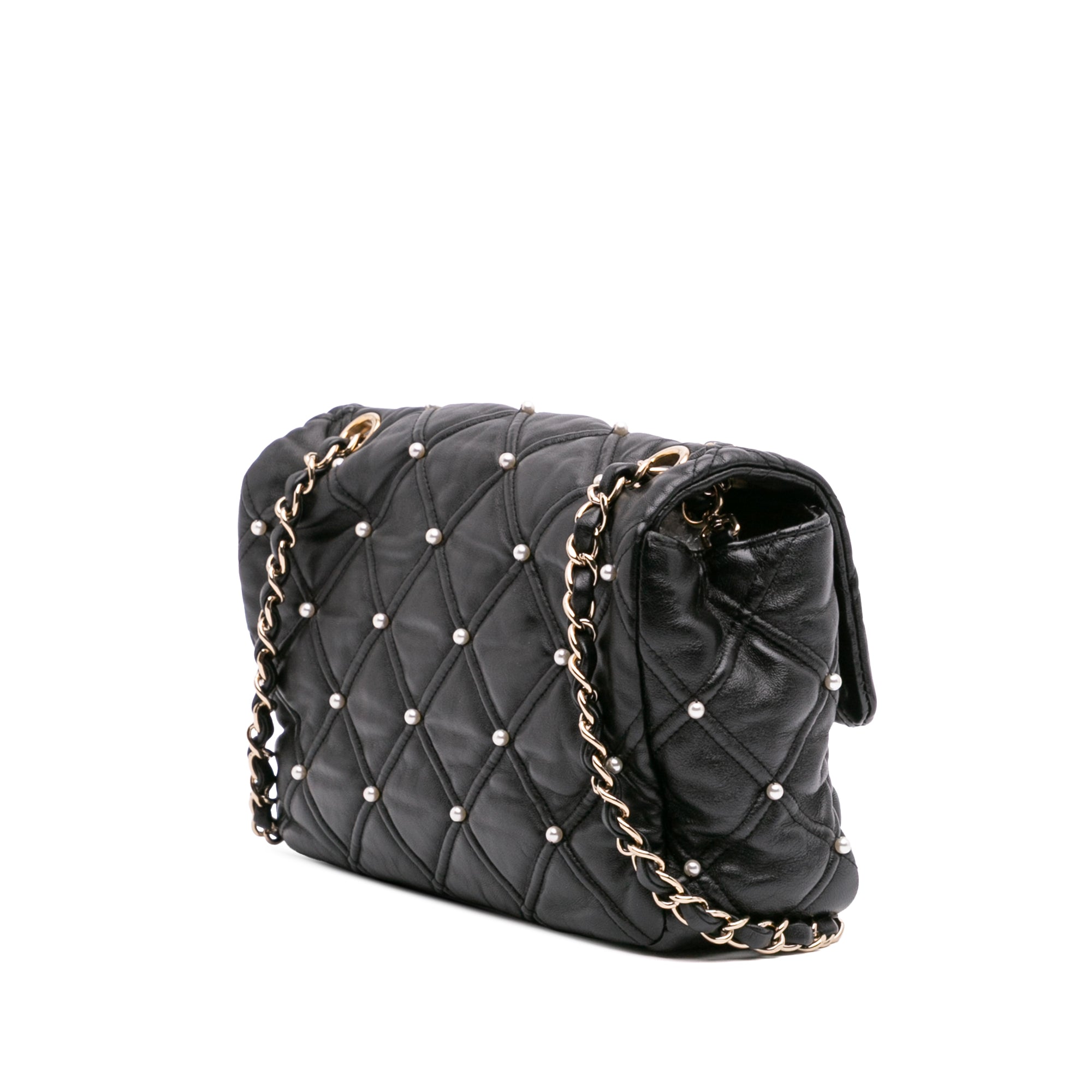 Chanel Medium Quilted Lambskin Pearl Studs Flap - image 2