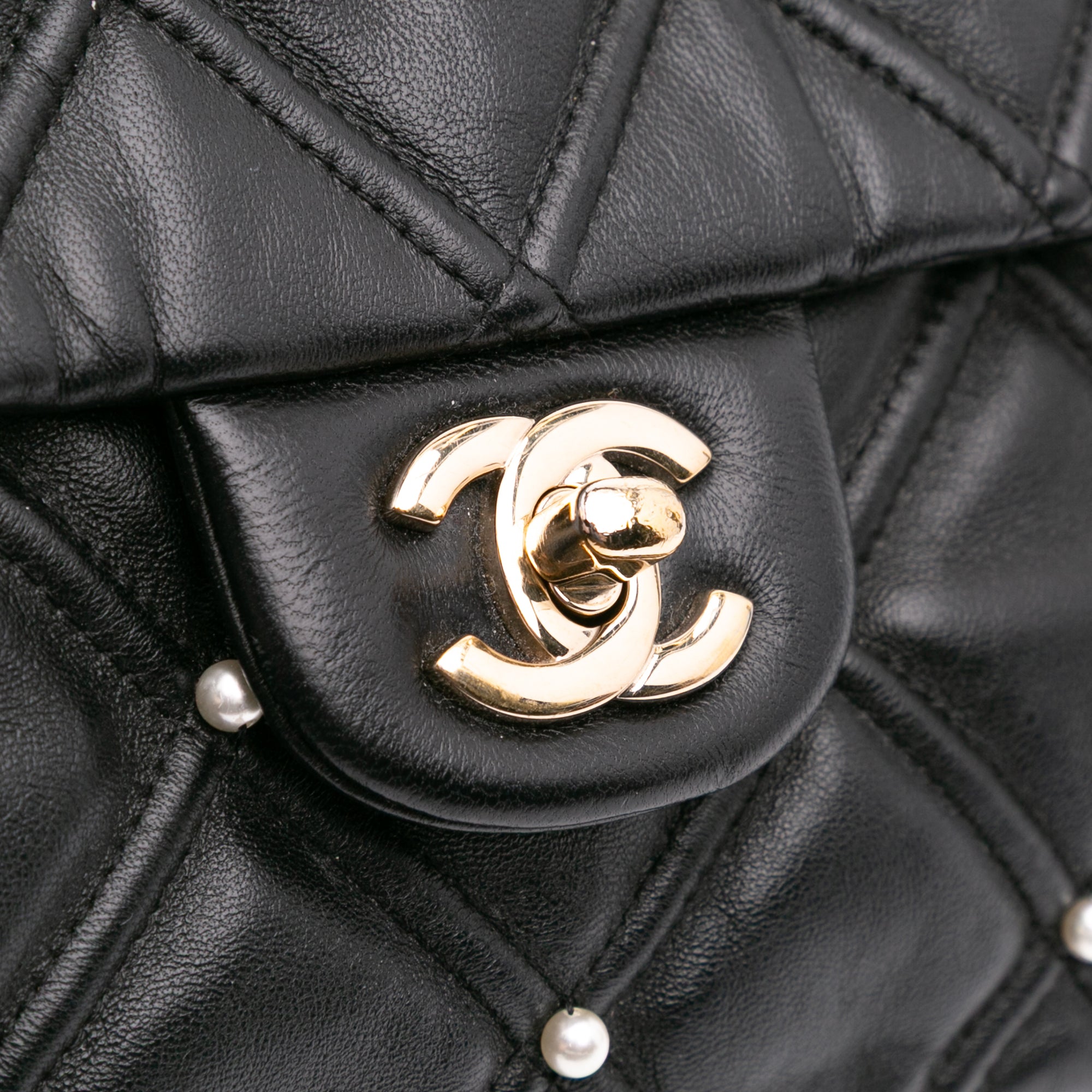 Chanel Medium Quilted Lambskin Pearl Studs Flap - image 7