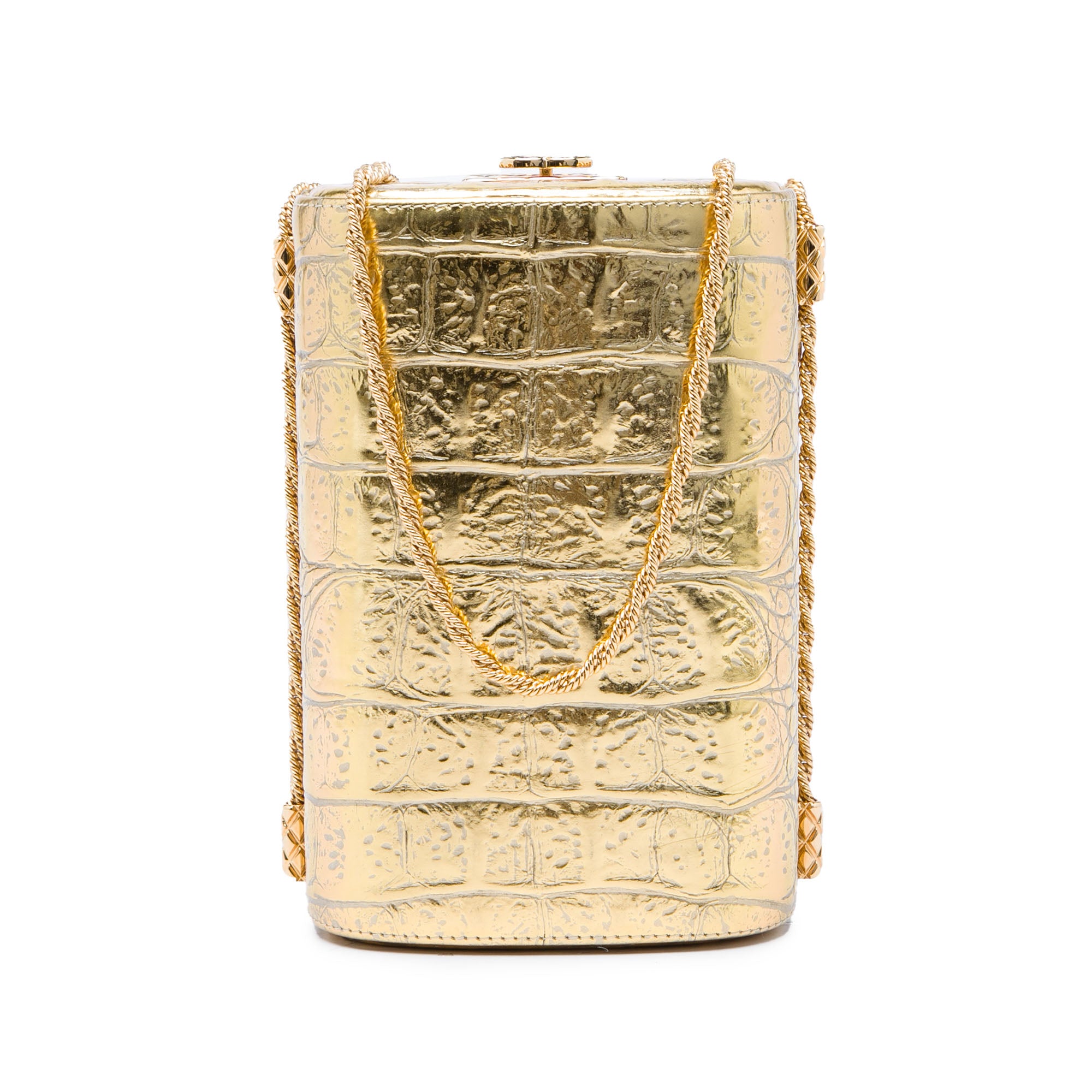Chanel Paris New York CC Croc Embossed Metallic Calfskin Box Minaudiere Bag - image 1