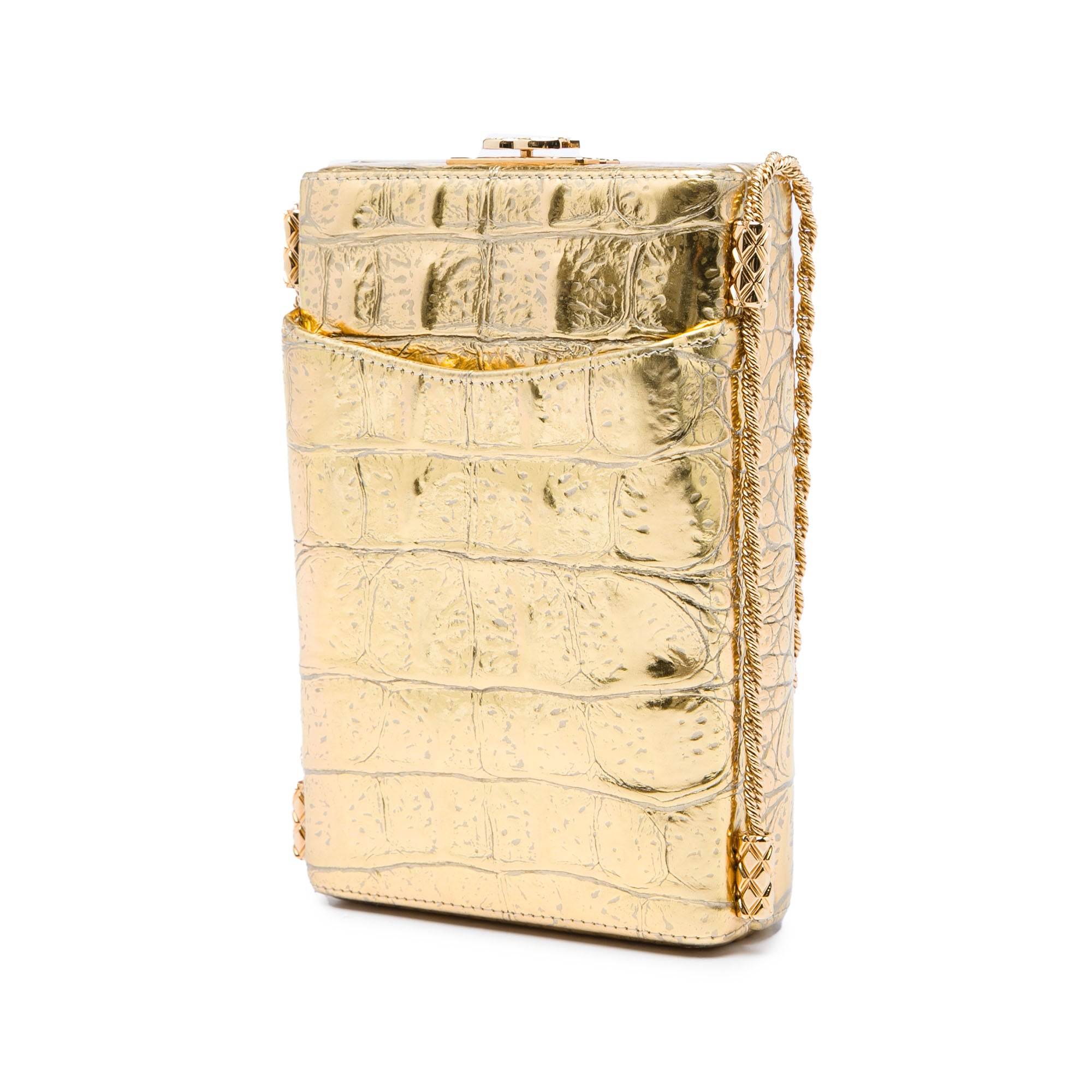 Chanel Paris New York CC Croc Embossed Metallic Calfskin Box Minaudiere Bag - image 2