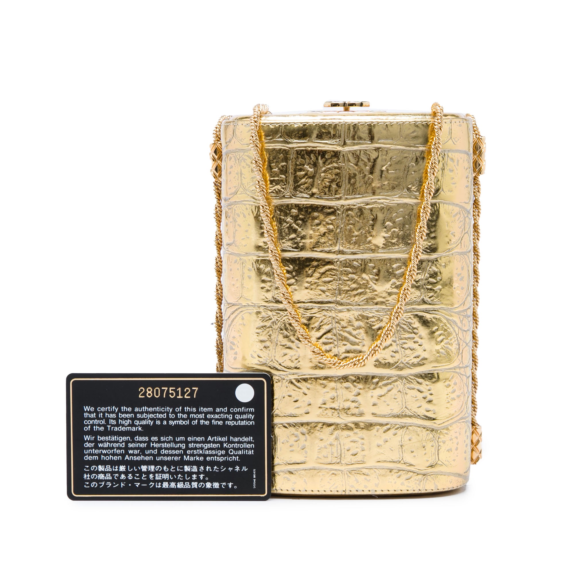 Chanel Paris New York CC Croc Embossed Metallic Calfskin Box Minaudiere Bag - image 6