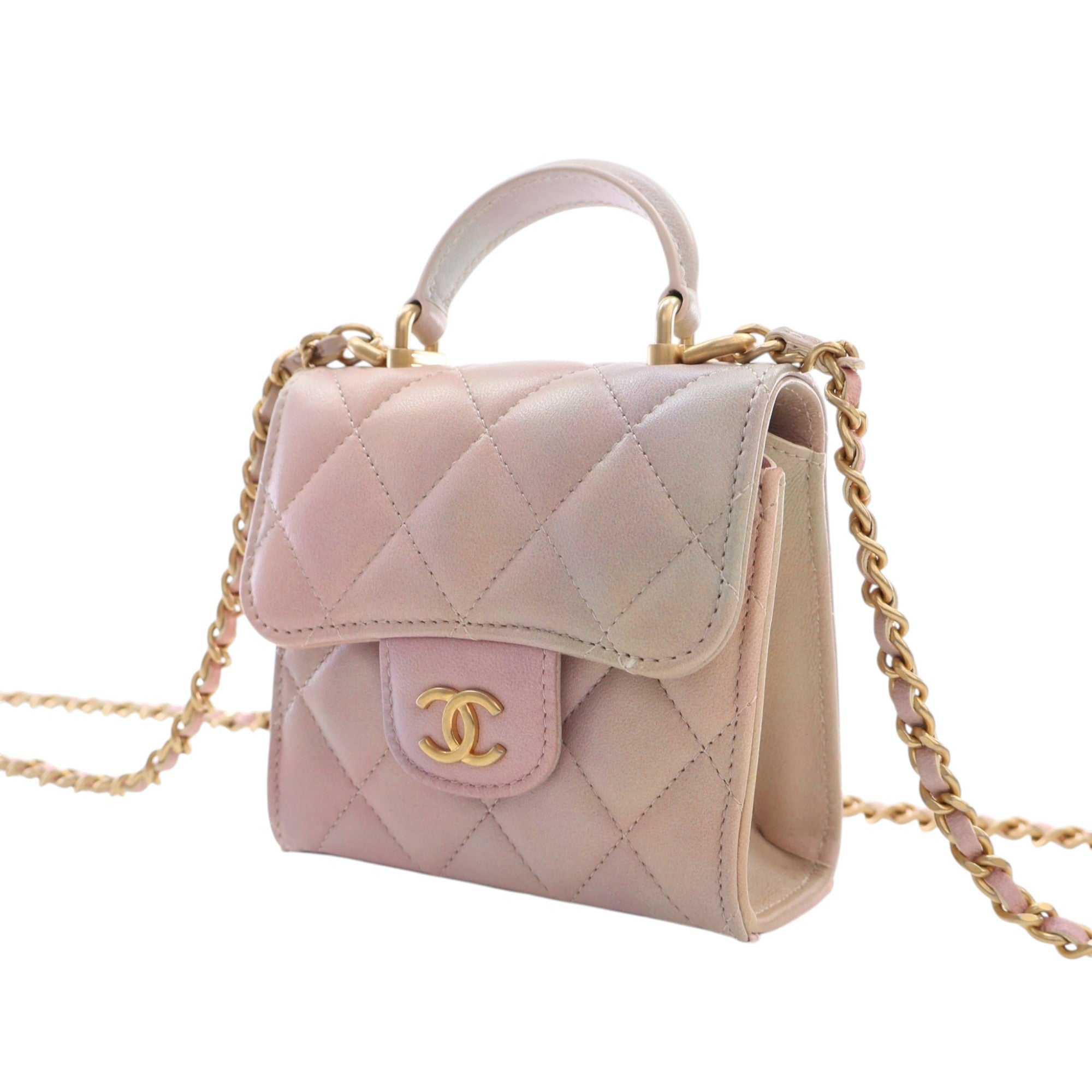 Chanel CC Ombre Lambskin Top Handle Flap Coin Purse with Chain - image 3