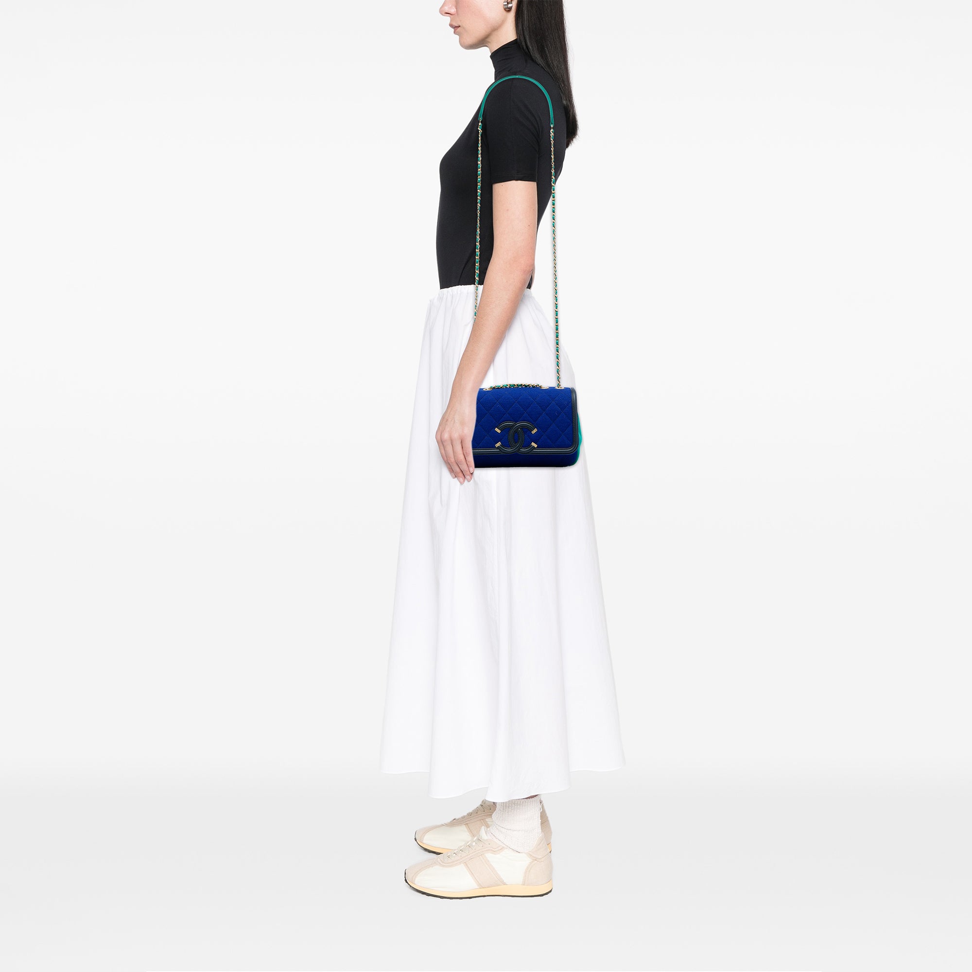 Chanel Small Tricolor Jersey CC Filigree Flap - image 5