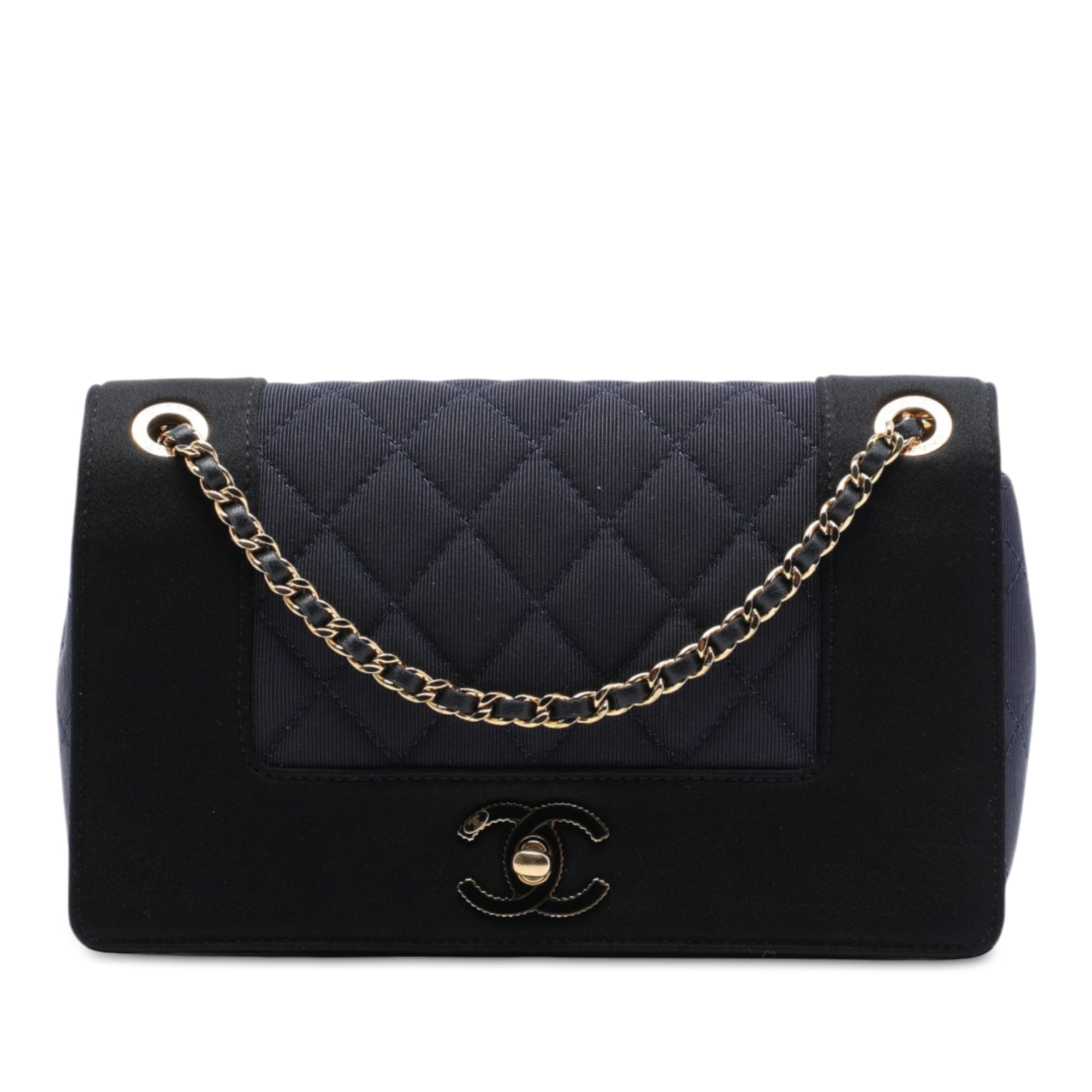 Chanel Small Bicolor Quilted Grosgrain Satin Small Mademoiselle Double Flap - image 1