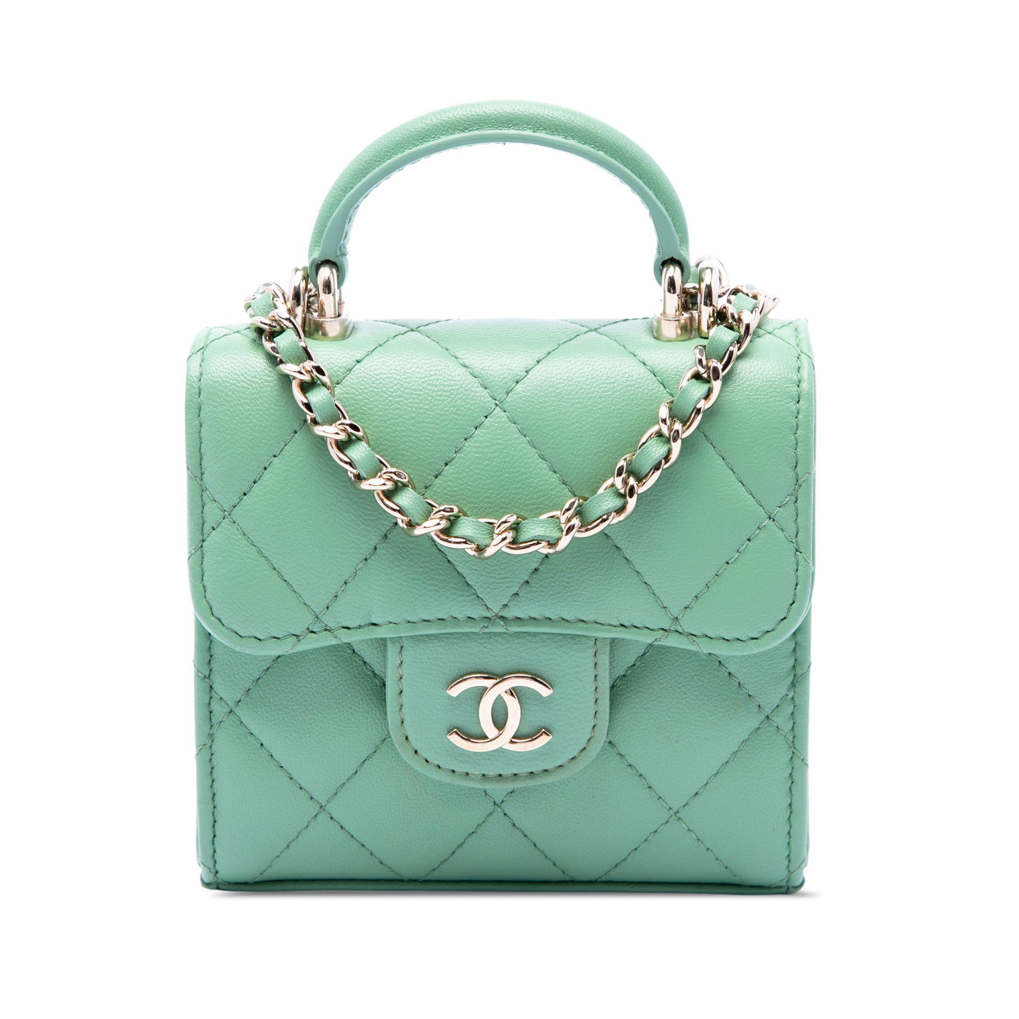 Chanel CC Quilted Lambskin Top Handle Flap Coin Purse with Chain - image 1