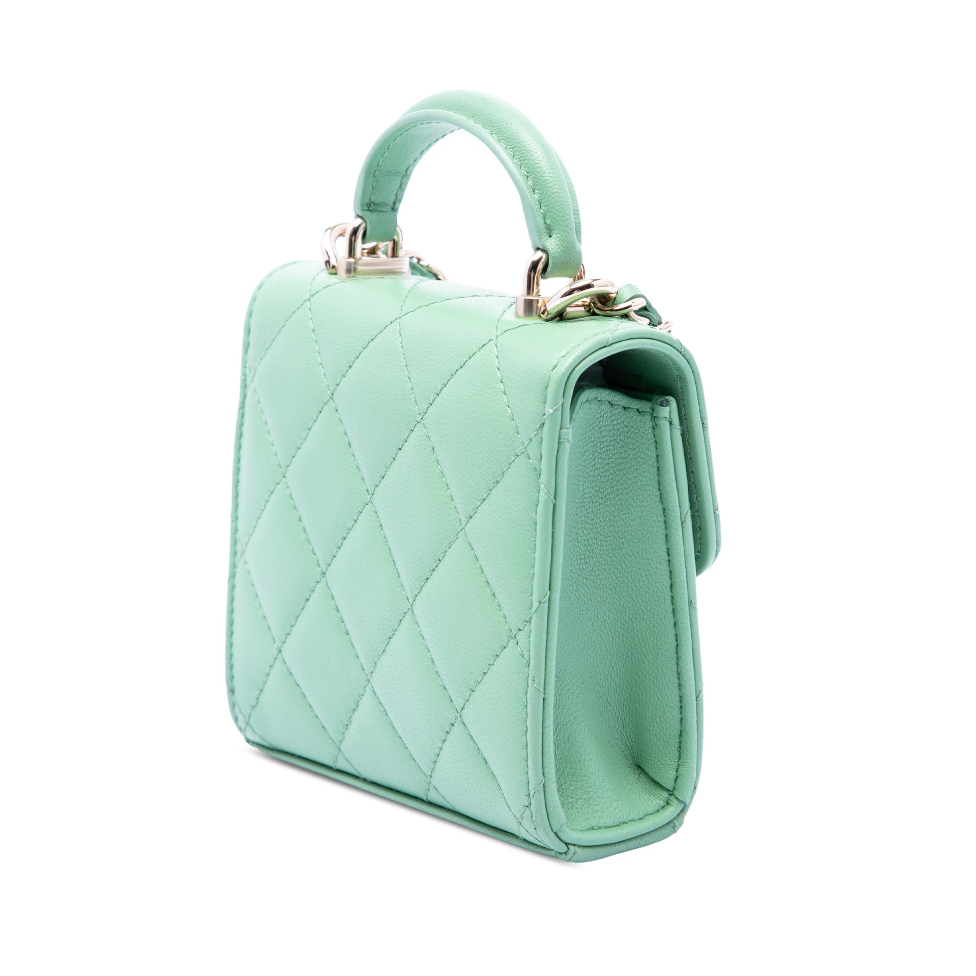 Chanel CC Quilted Lambskin Top Handle Flap Coin Purse with Chain - image 2