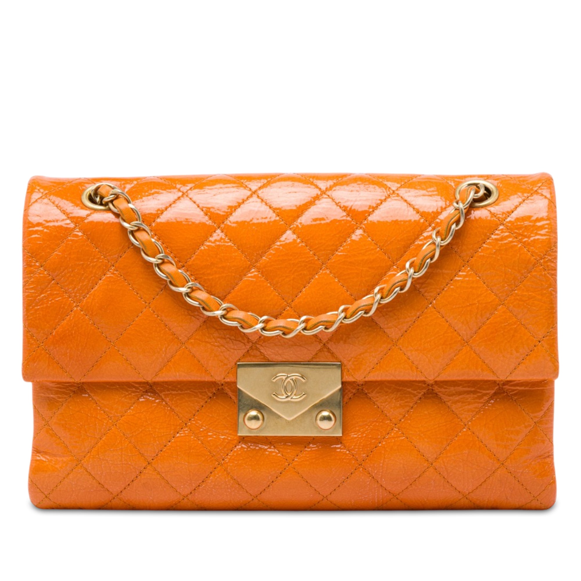 Chanel Medium Quilted Crinkled Patent Pagoda Accordion Flap - image 1