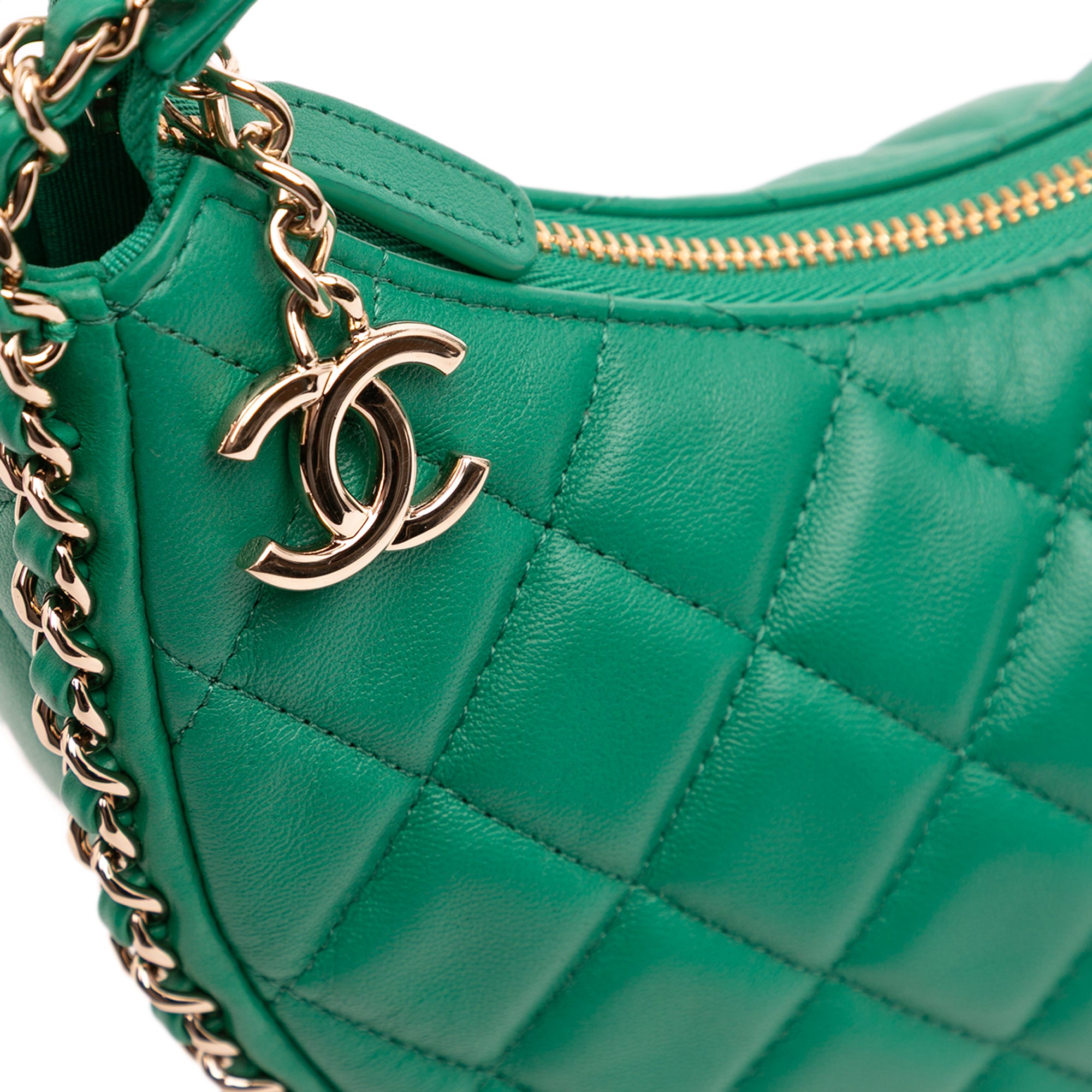 Chanel Small Quilted Lambskin Chain Around Hook Hobo Bag - image 10