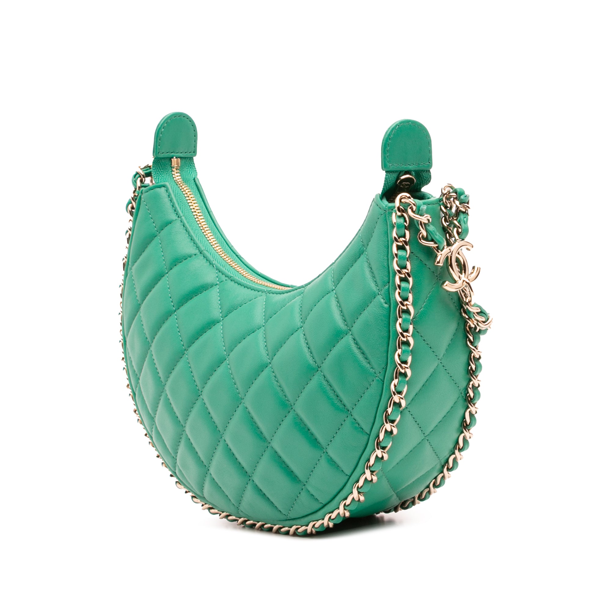Chanel Small Quilted Lambskin Chain Around Hook Hobo Bag - image 2