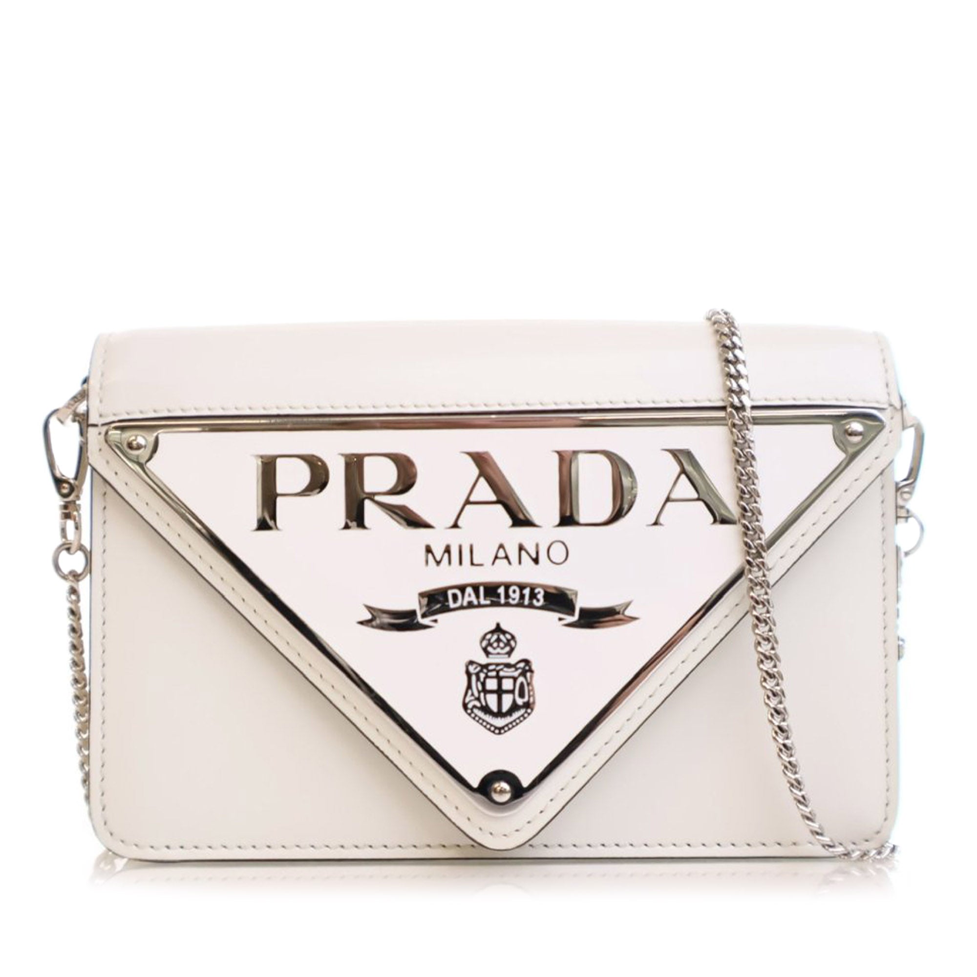 Prada Spazzolato Triangle Logo Plate Flap Chain Crossbody - image 1