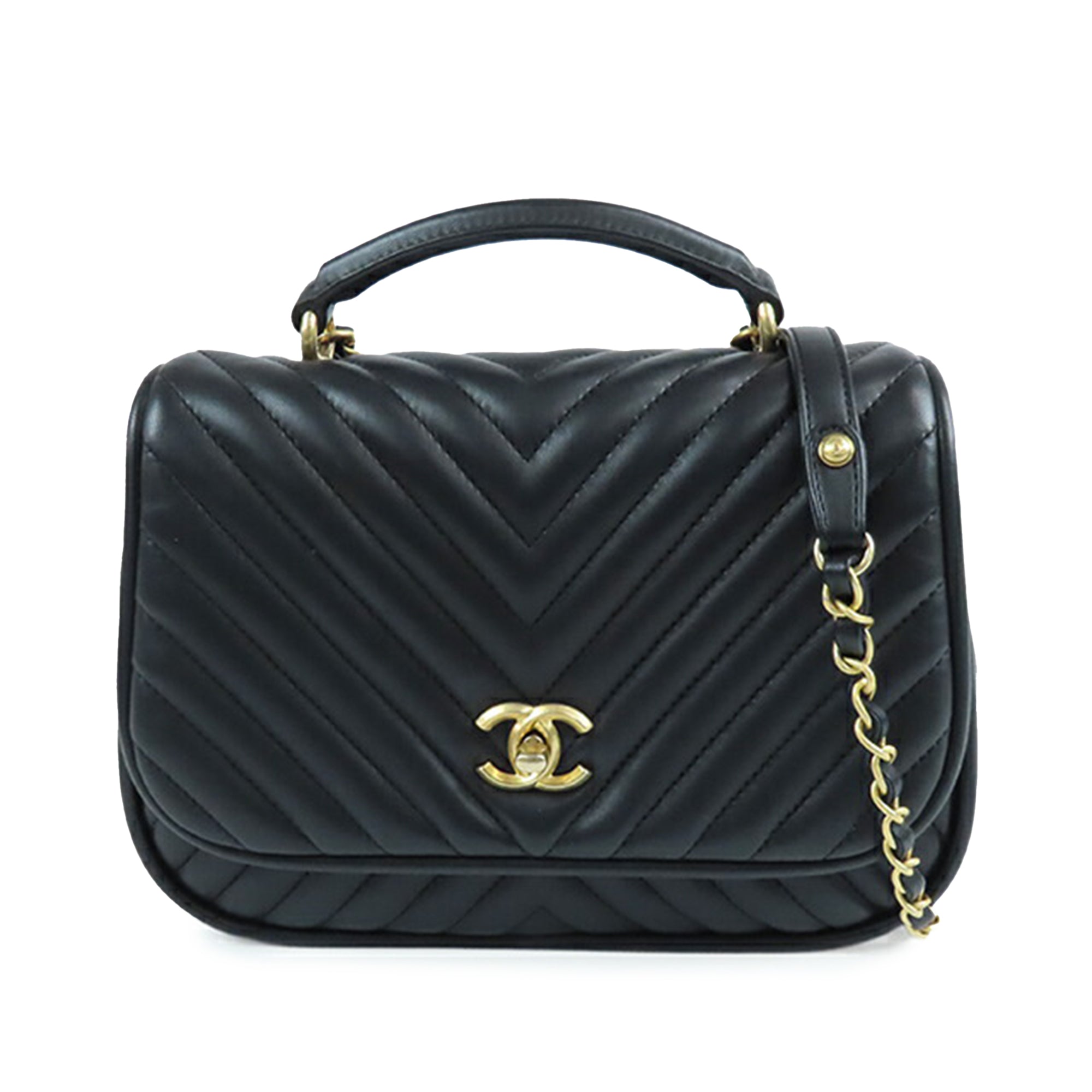 Chanel Medium CC Chevron Lambskin Chain Top Handle Flap - image 1