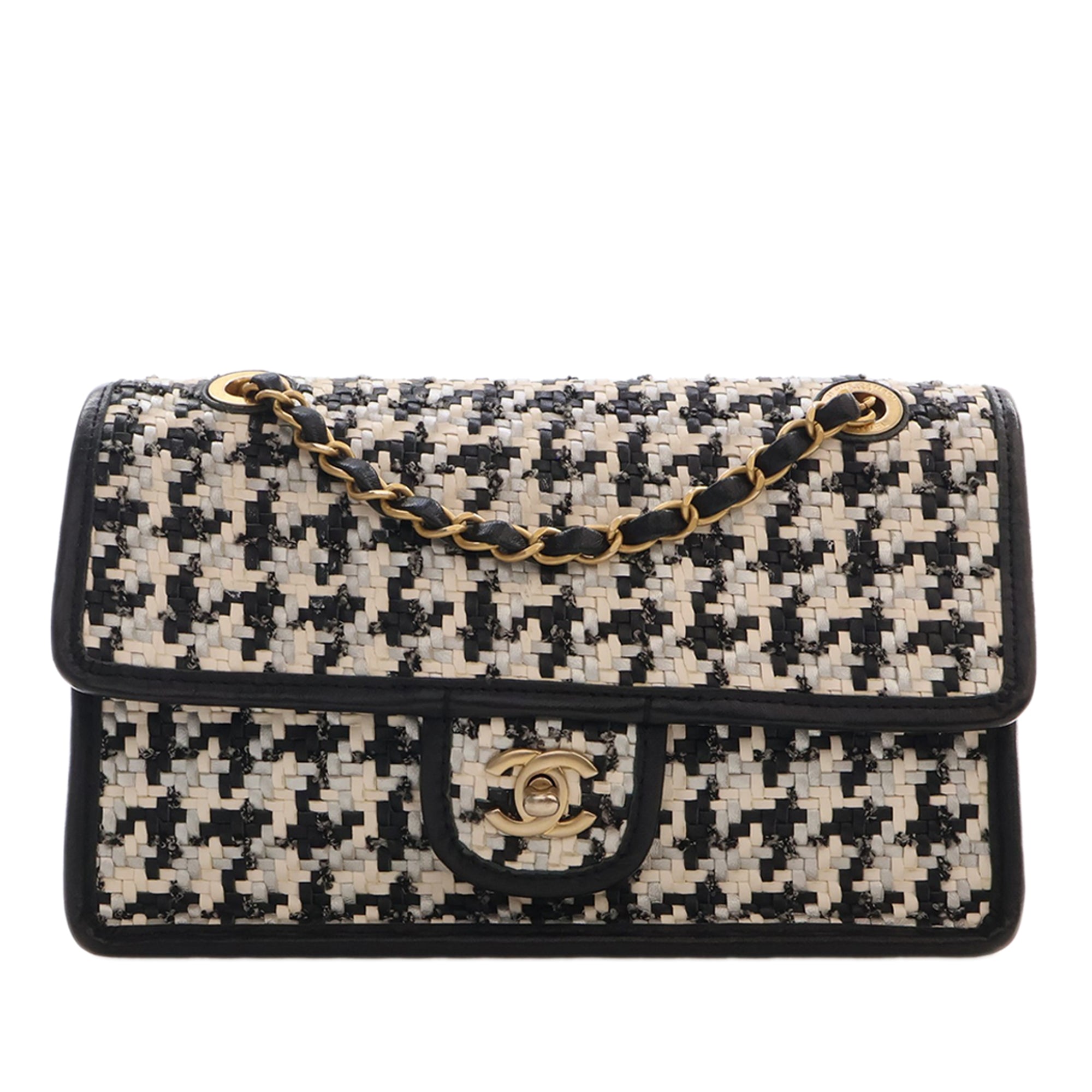 Chanel CC Woven Lambskin and Viscose Houndstooth Single Flap - image 1