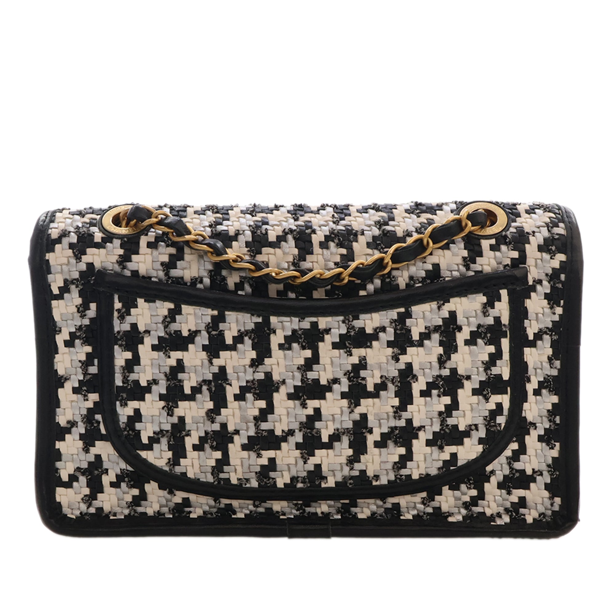 Chanel CC Woven Lambskin and Viscose Houndstooth Single Flap - image 4