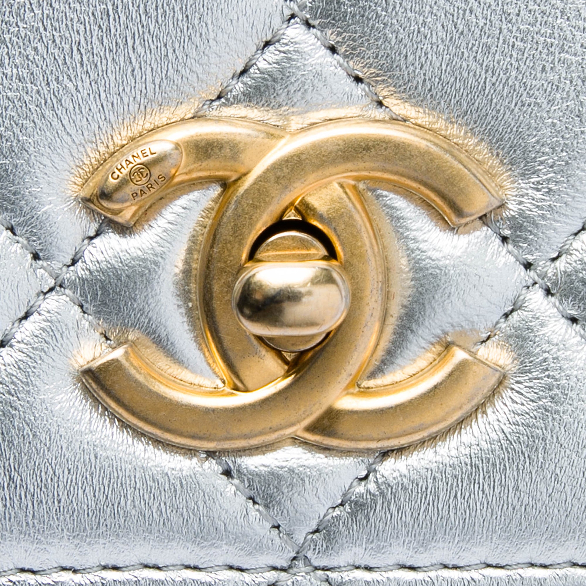 Chanel Mini Metallic Lambskin Top Handle Flap - image 5