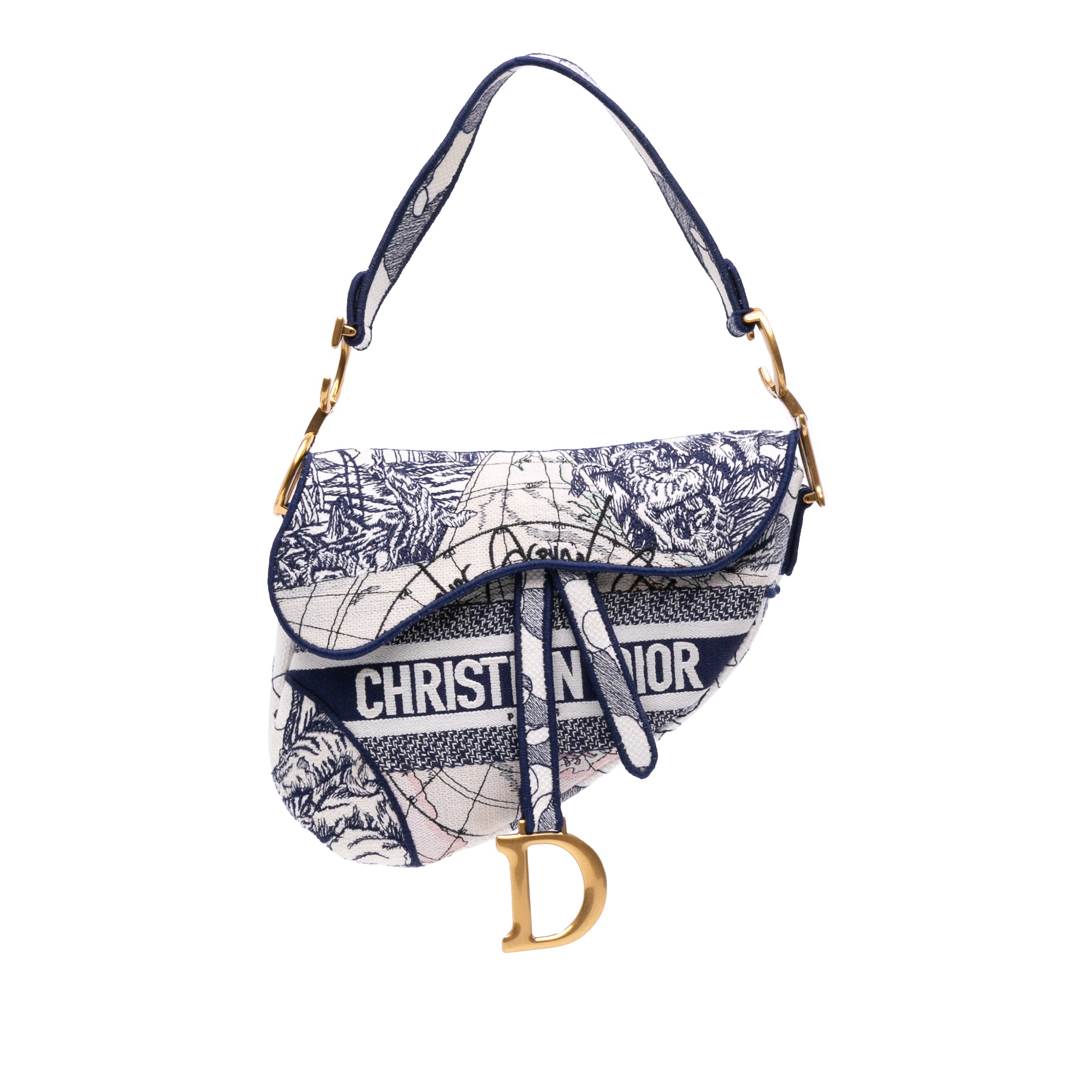 Dior Canvas Embroidered Around the World Saddle Bag - image 1