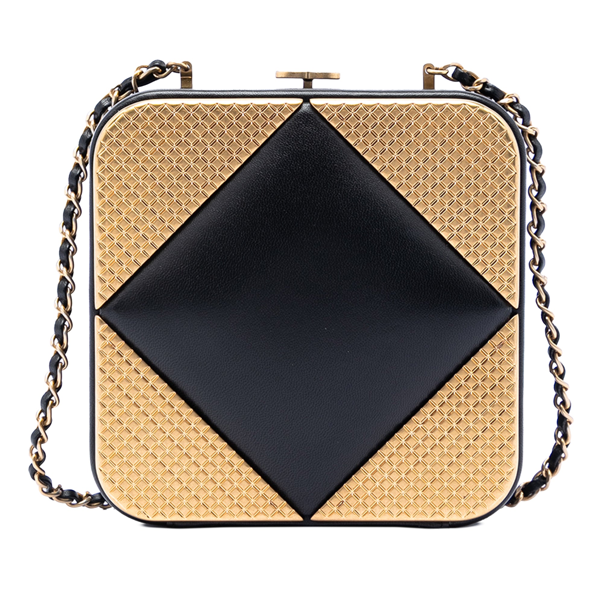 Chanel CC Lambskin and Metal Square Clutch with Chain - image 1