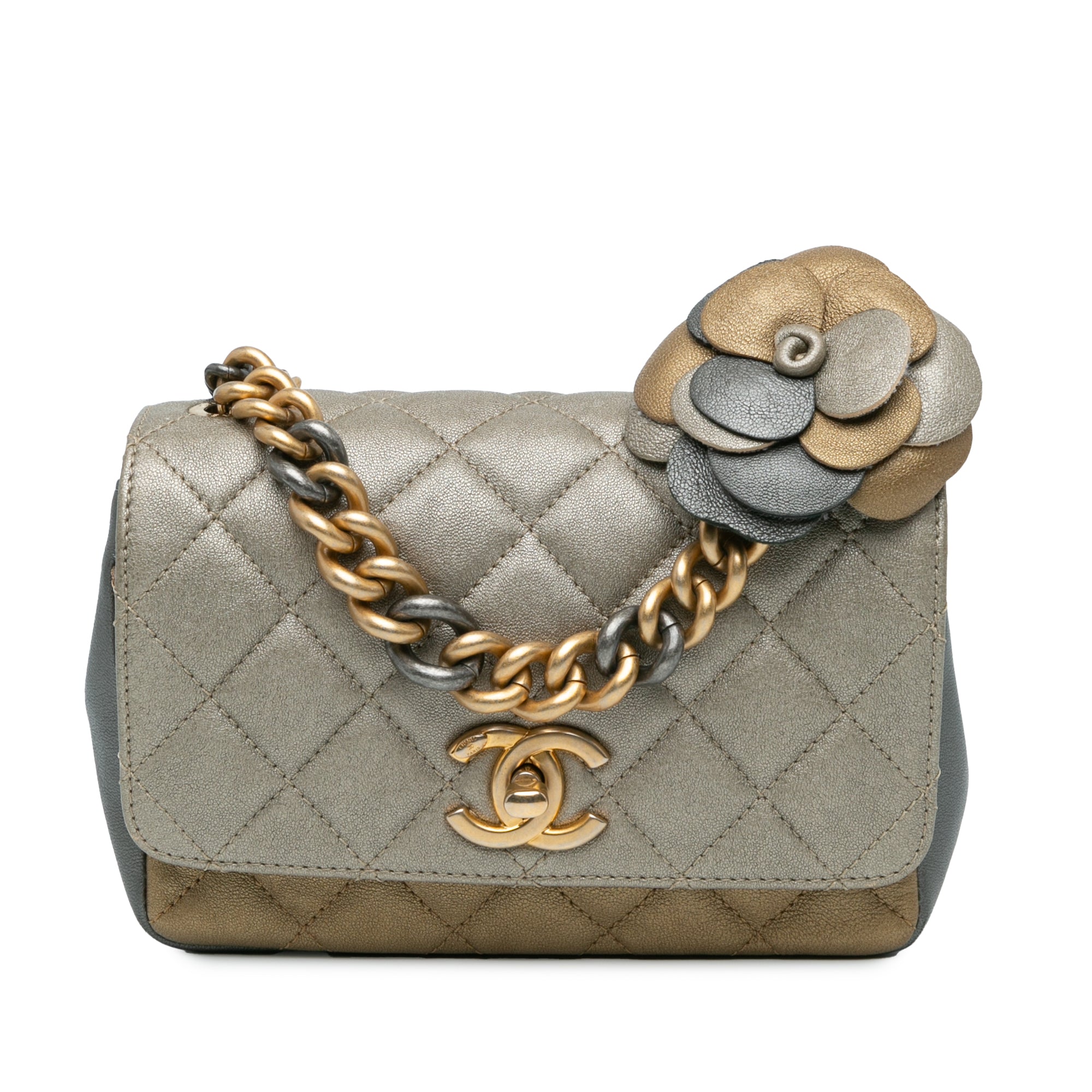 Chanel Small Tricolor Quilted Lambskin Camellia Flower Flap - image 1