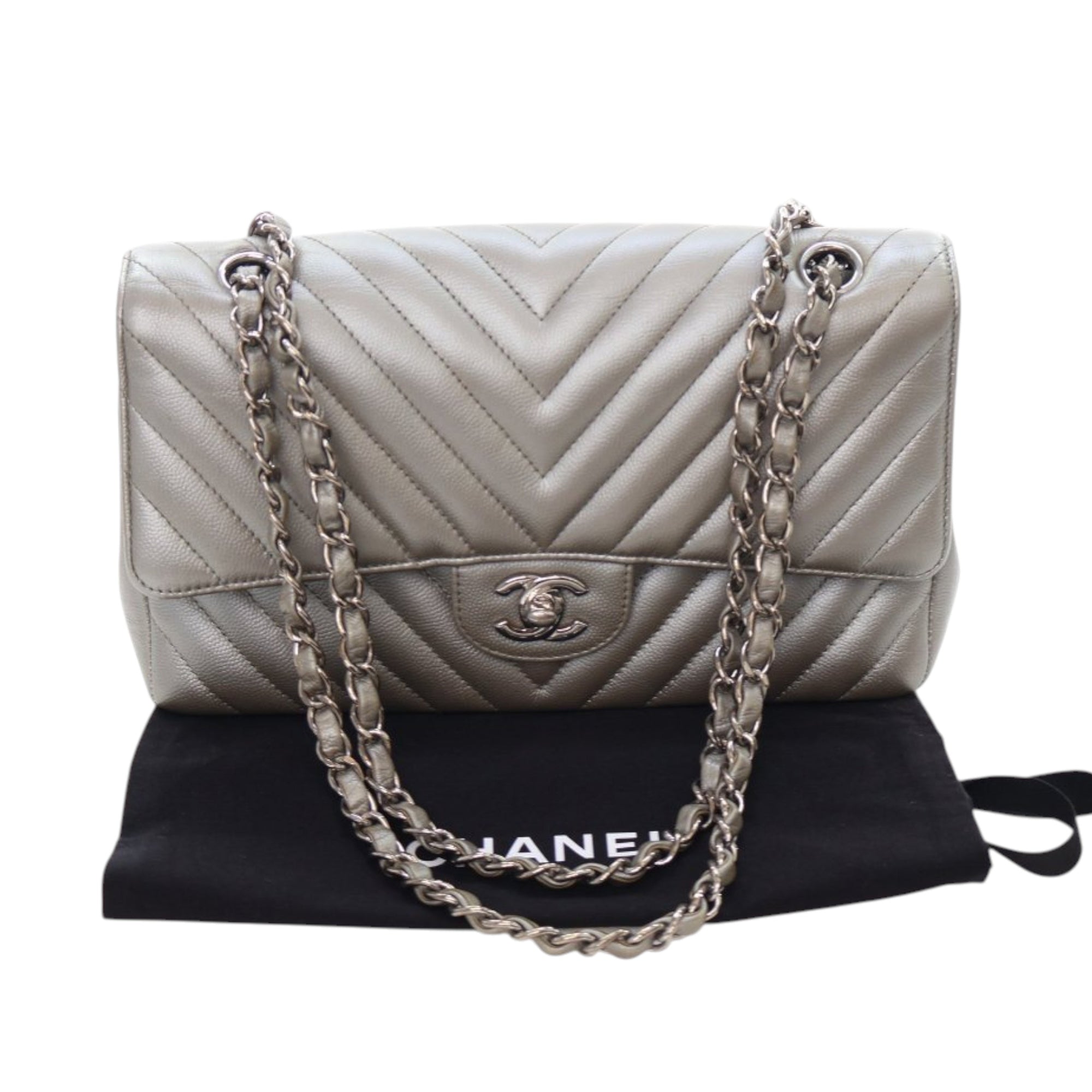 Chanel Medium Classic Chevron Caviar Double Flap - image 14