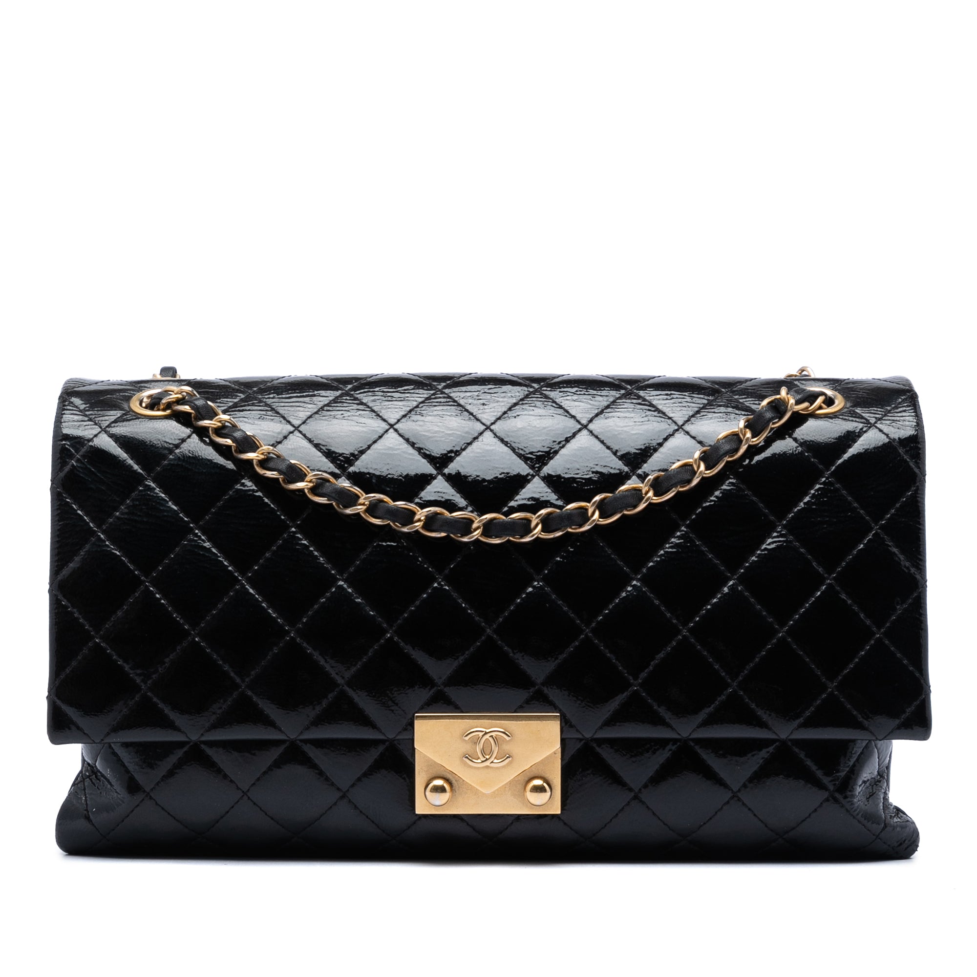 Chanel Quilted Crinkled Patent Pagoda Accordion Flap - image 1