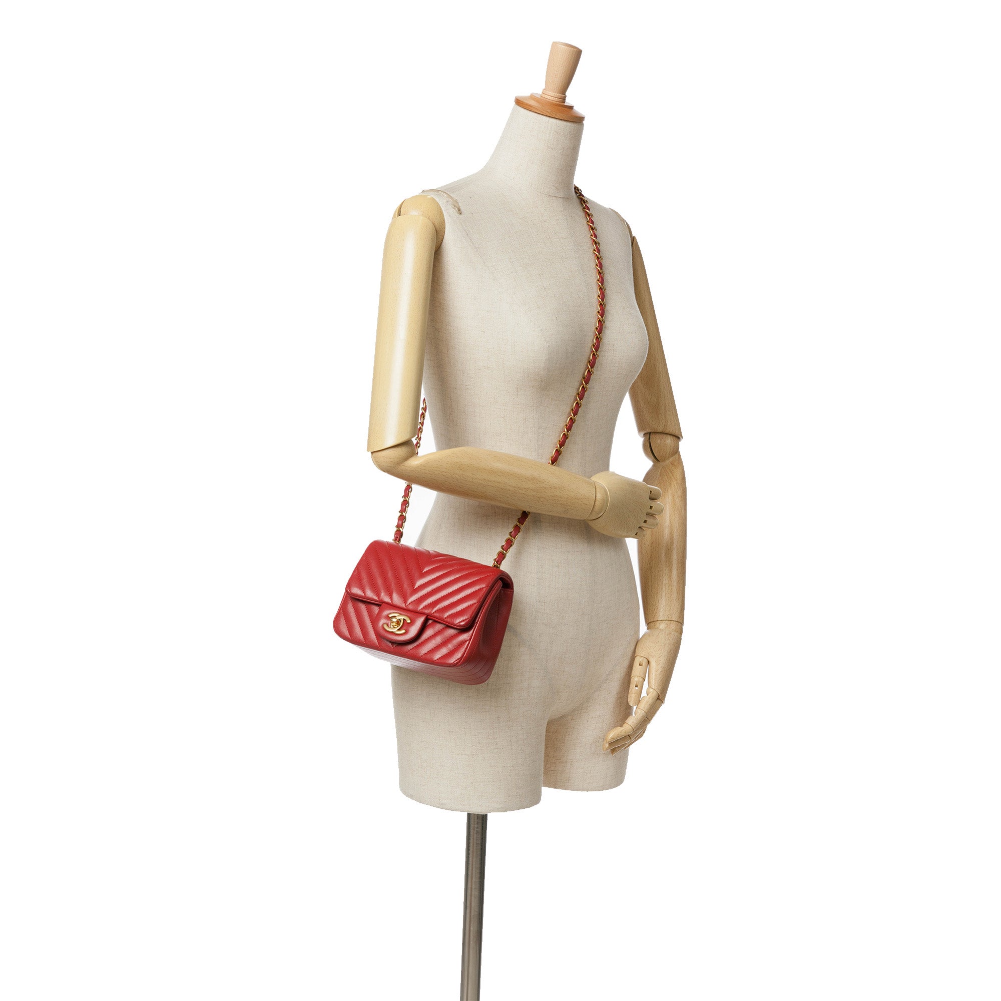 Chanel Mini Square Classic Chevron Lambskin Single Flap - image 9