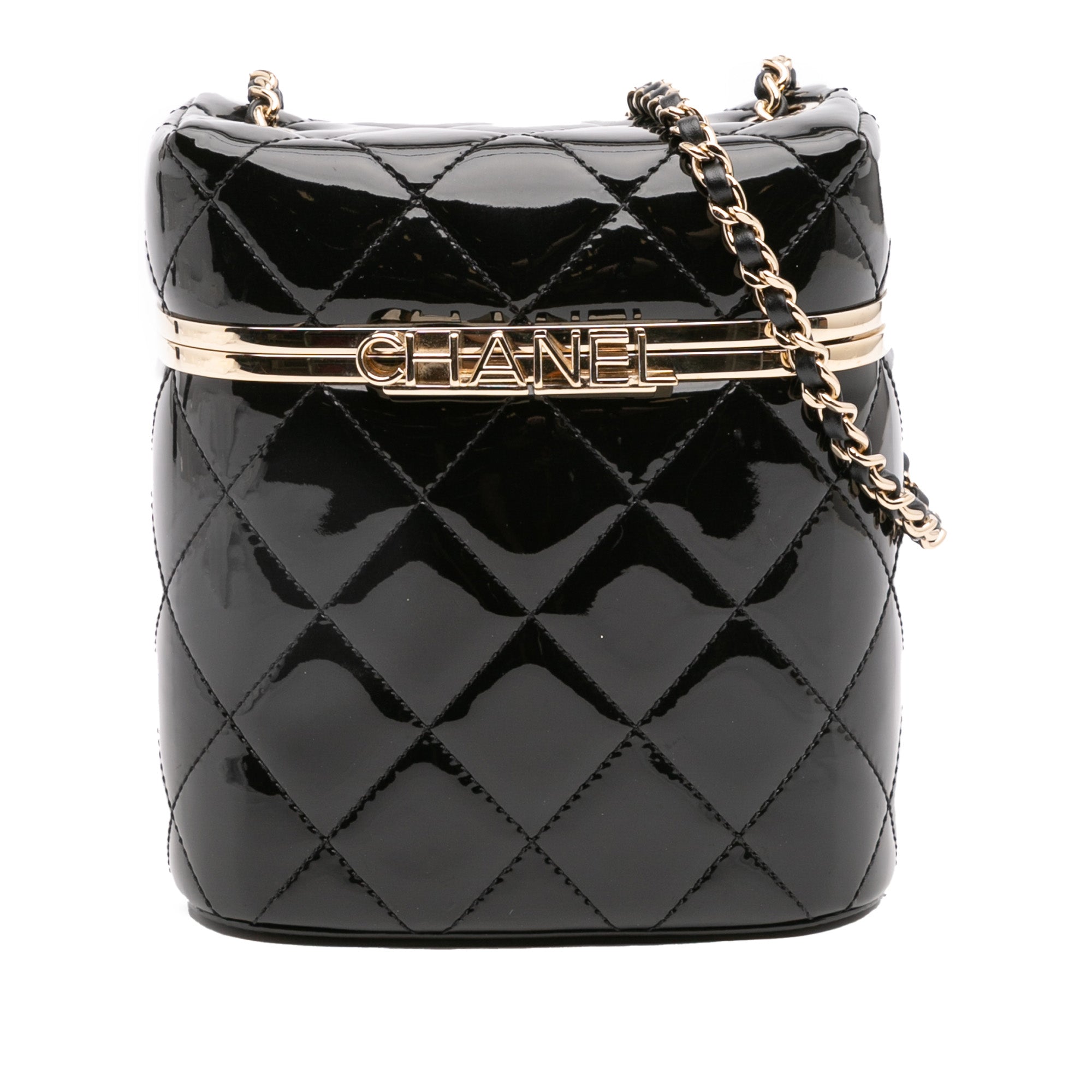 Chanel Quilted Patent Logo Chain Vanity Case - image 1