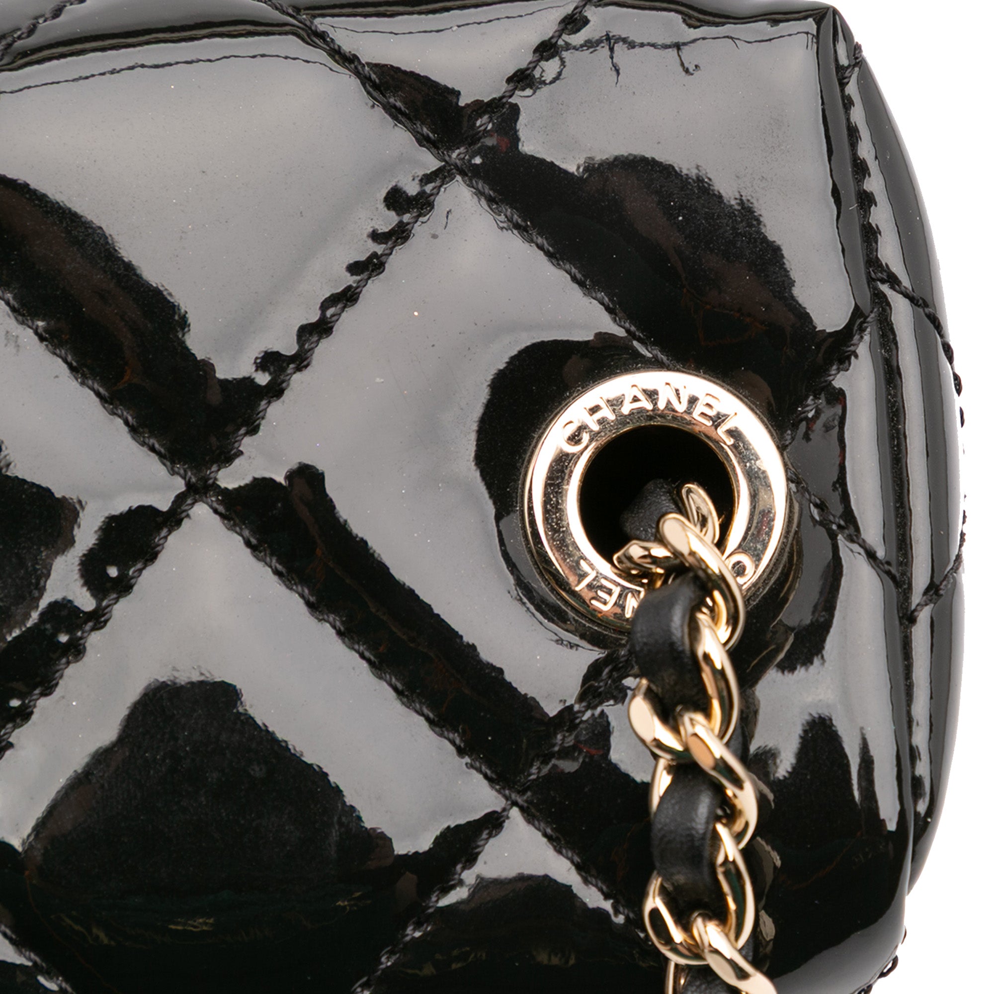 Chanel Quilted Patent Logo Chain Vanity Case - image 11