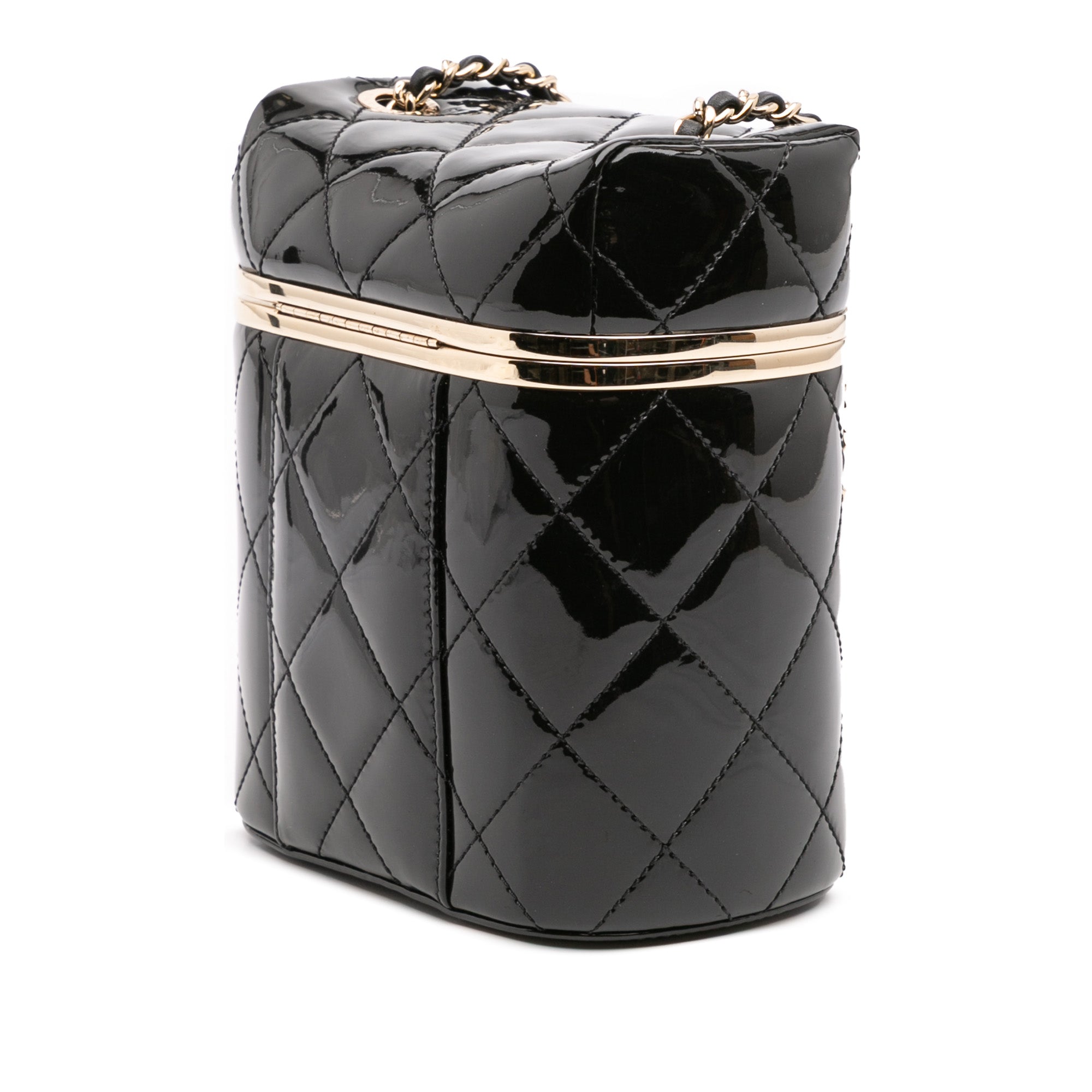Chanel Quilted Patent Logo Chain Vanity Case - image 2