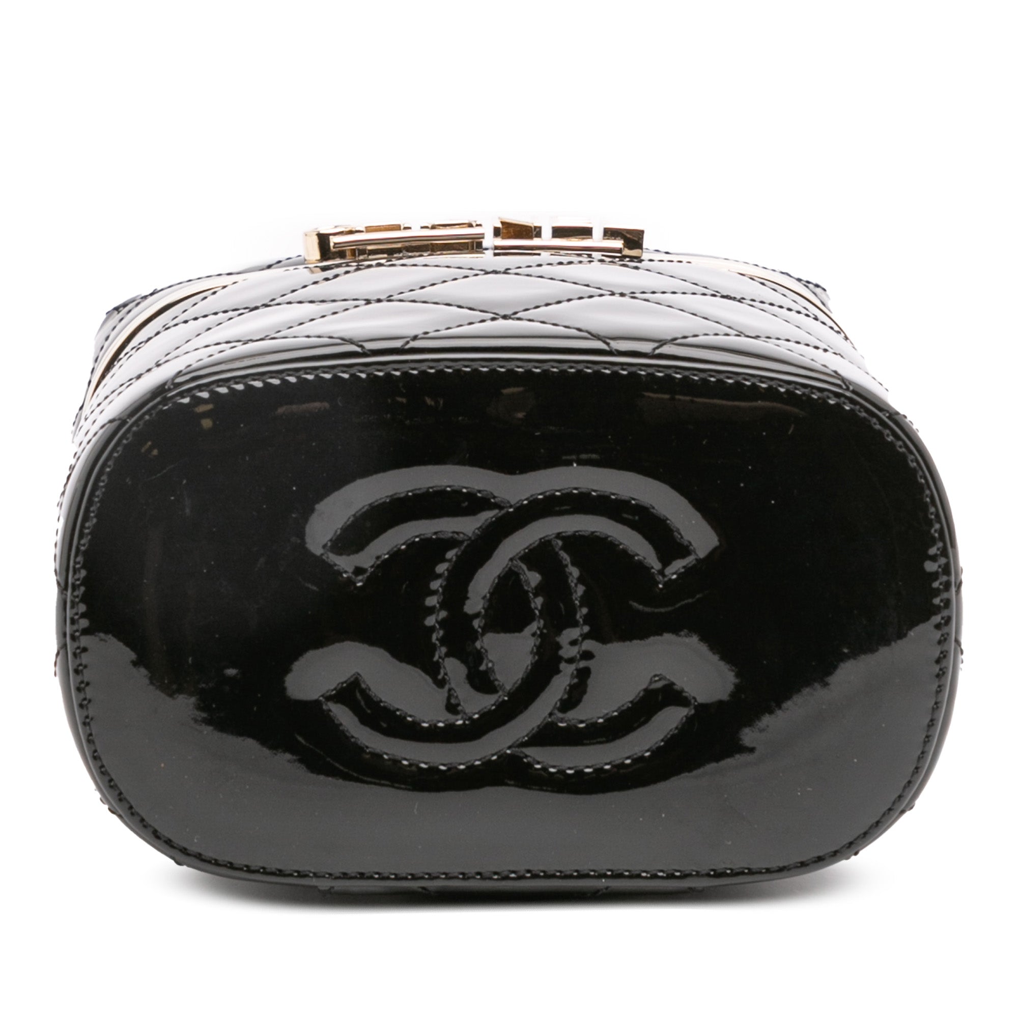 Chanel Quilted Patent Logo Chain Vanity Case - image 3
