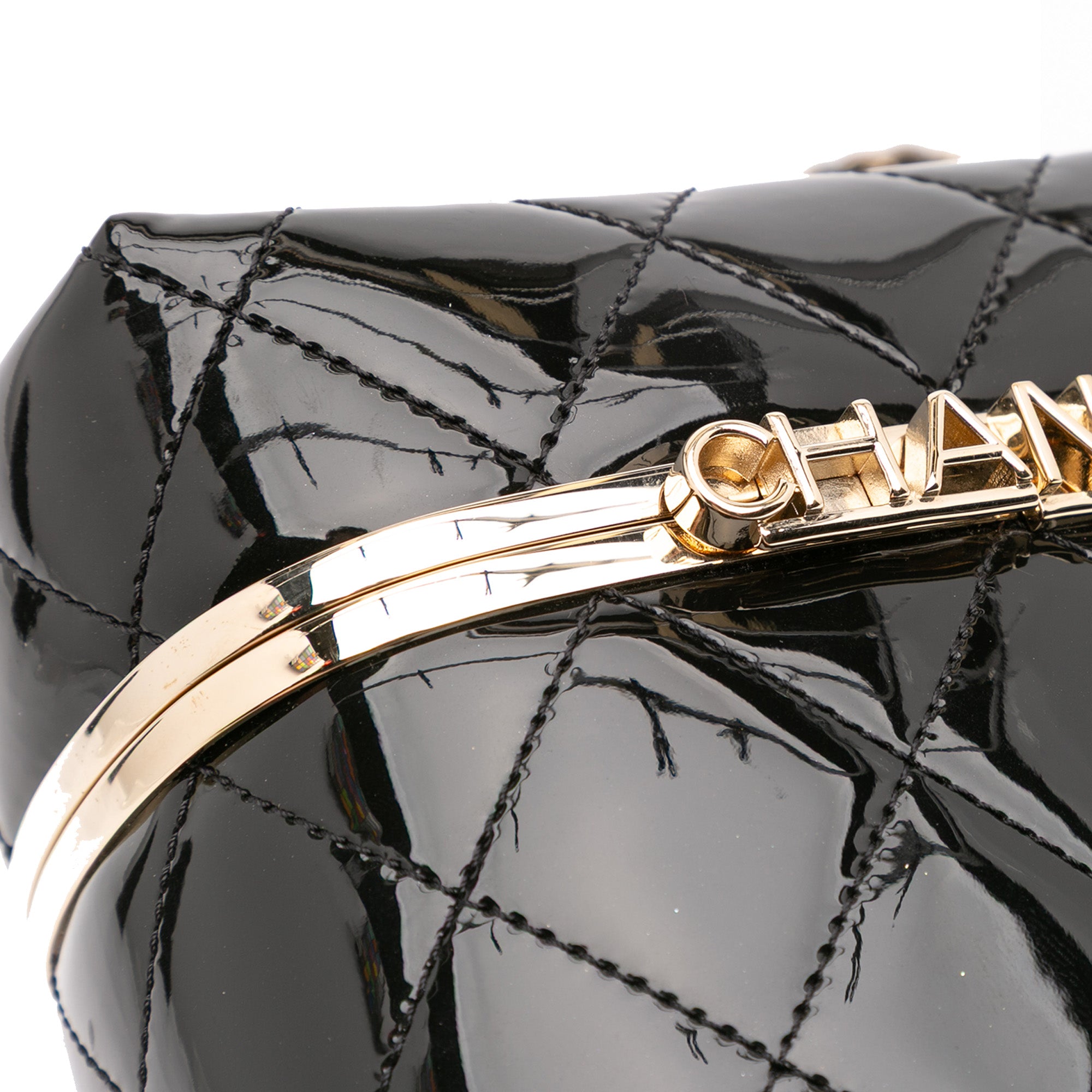 Chanel Quilted Patent Logo Chain Vanity Case - image 9