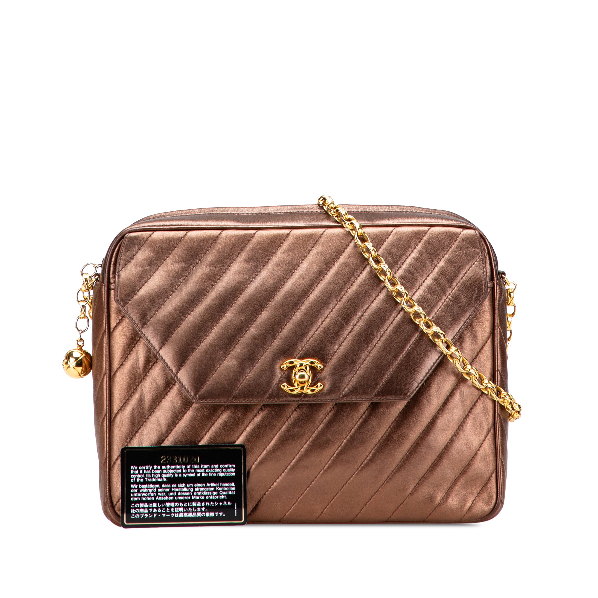 Chanel CC Diagonal Quilted Metallic Lambskin Camera Bag - image 10