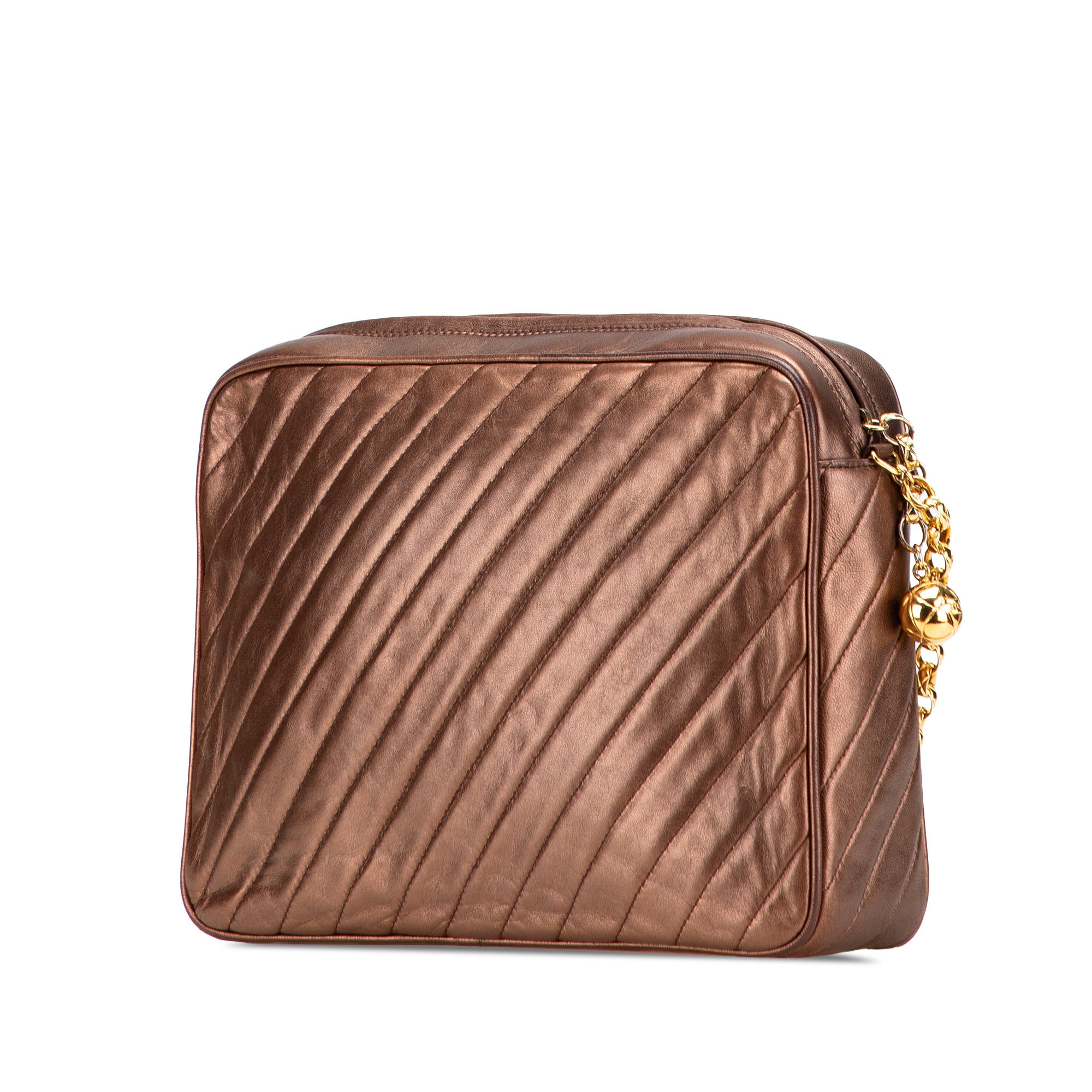 Chanel CC Diagonal Quilted Metallic Lambskin Camera Bag - image 2