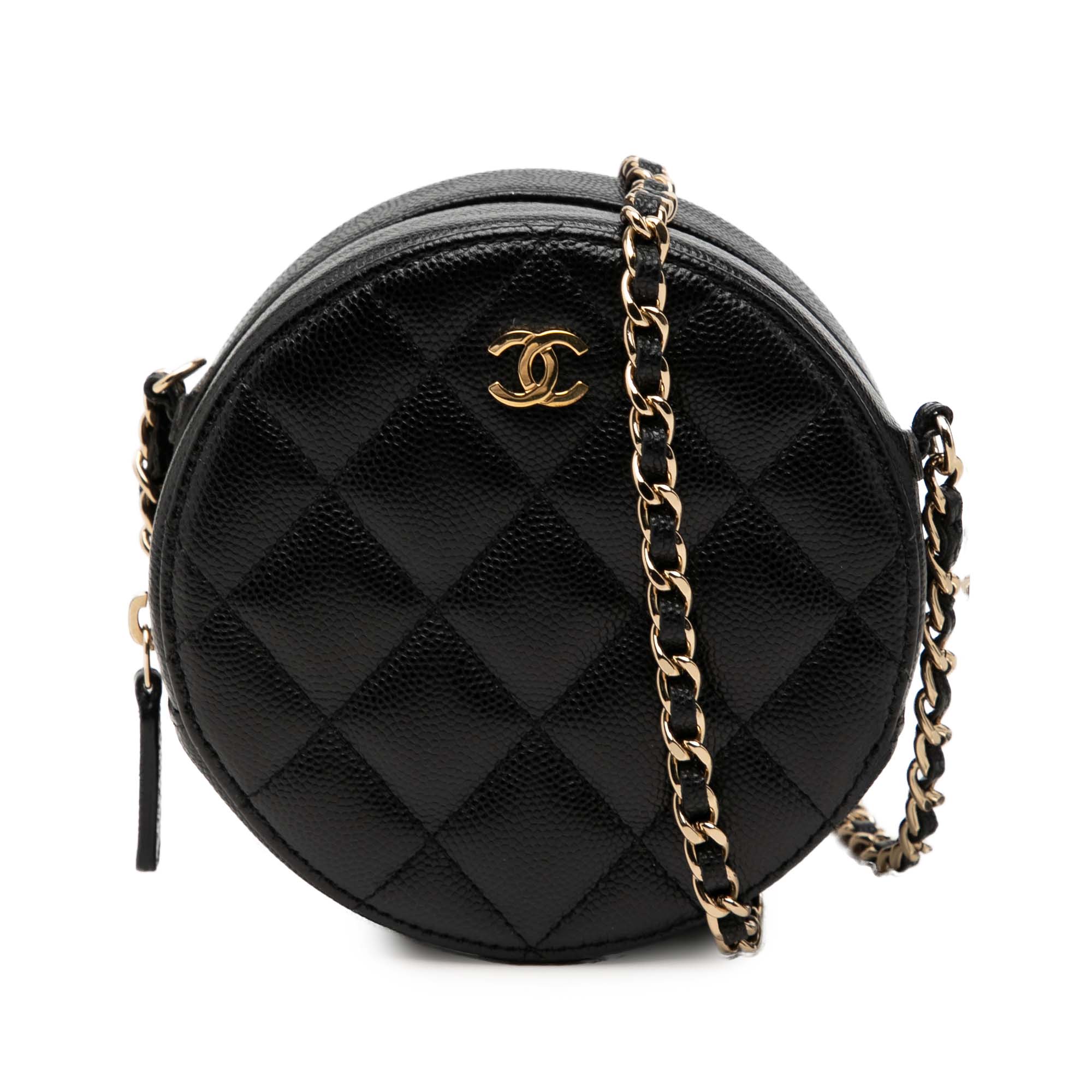 Chanel CC Quilted Caviar Round Clutch With Chain - image 1