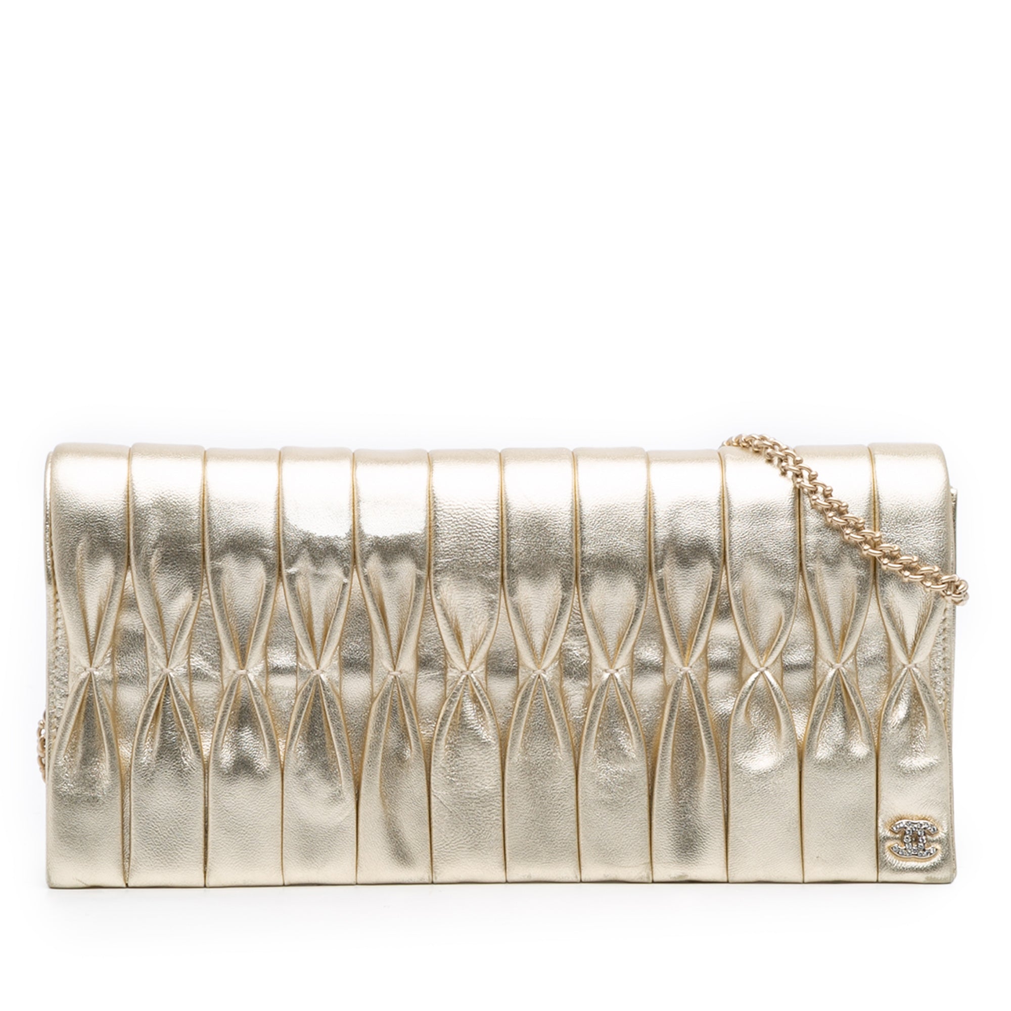 Chanel CC Metallic Pleated Lambskin Chain Link Shoulder Bag - image 1