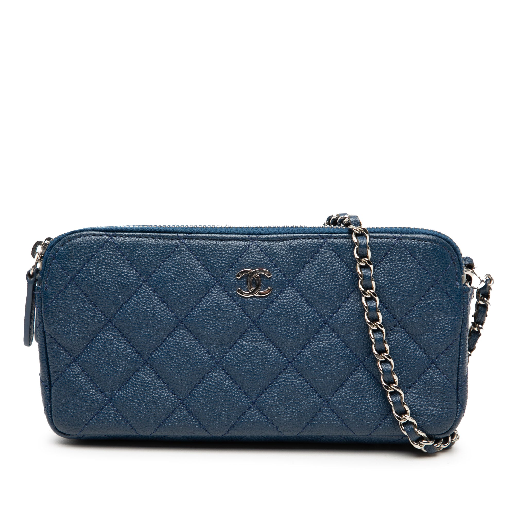 Chanel CC Quilted Caviar Double Zip Clutch With Chain - image 1