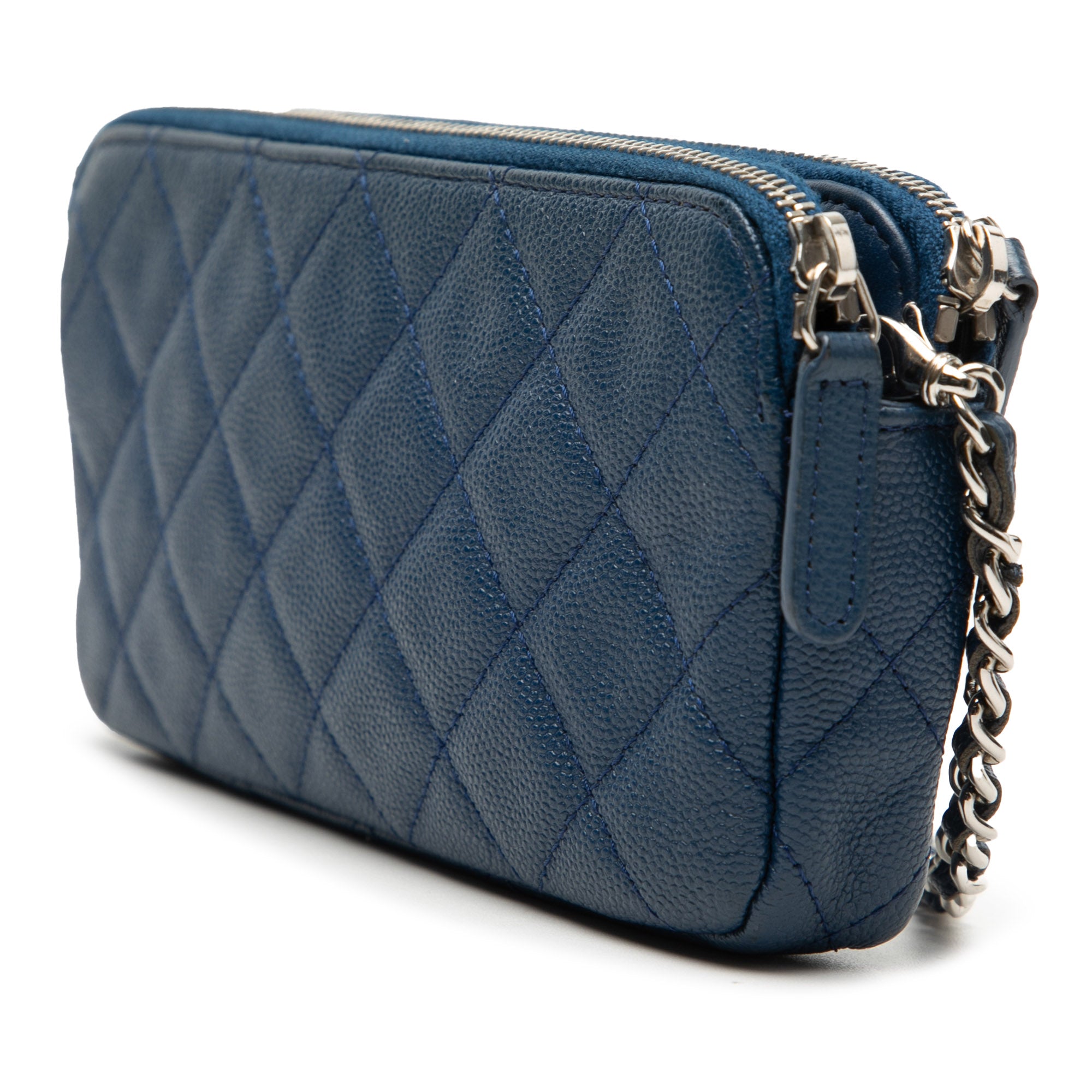 Chanel CC Quilted Caviar Double Zip Clutch With Chain - image 2